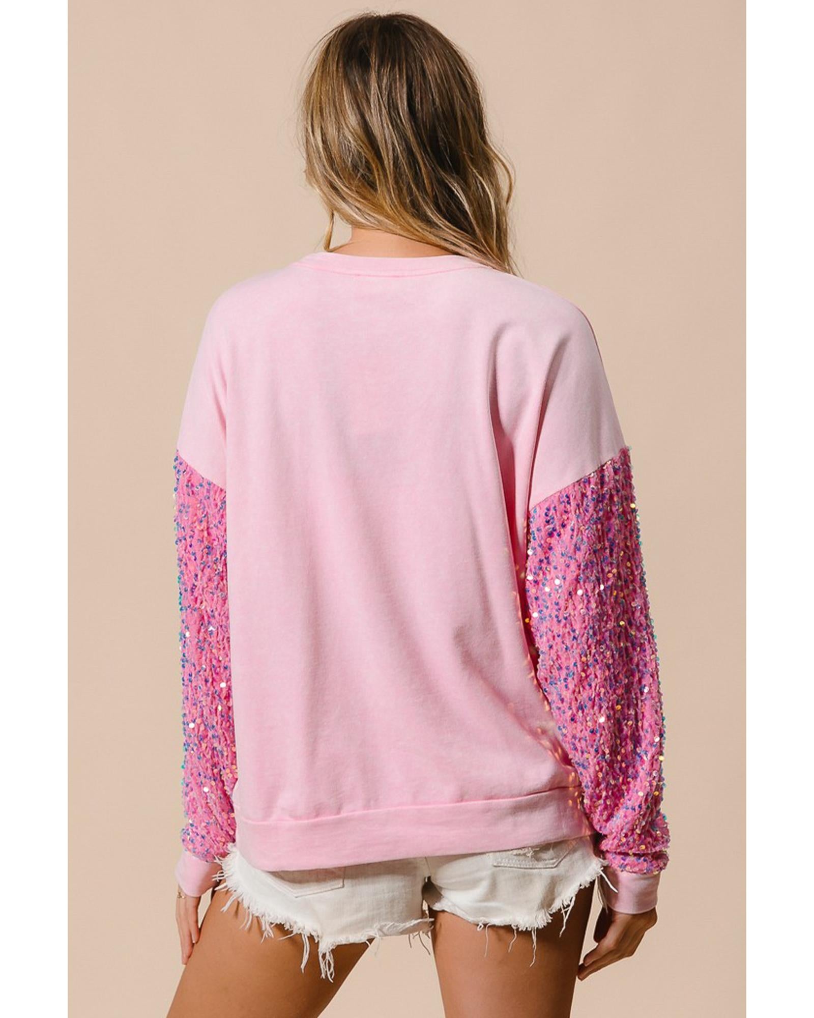 Pink Sequined Santa Claus Long Sleeve Christmas Sweatshirt - S 5