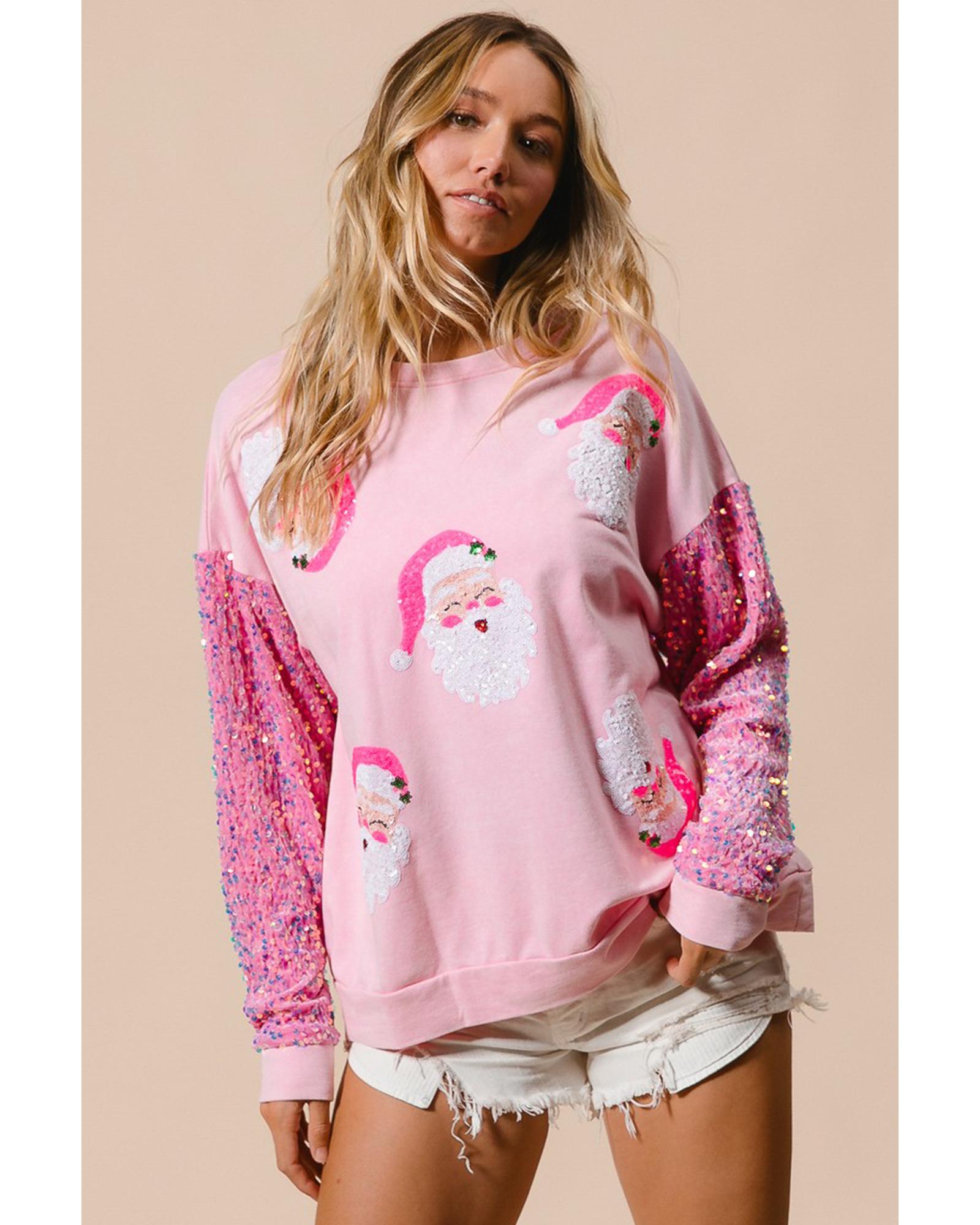 Pink Sequined Santa Claus Long Sleeve Christmas Sweatshirt - S 7