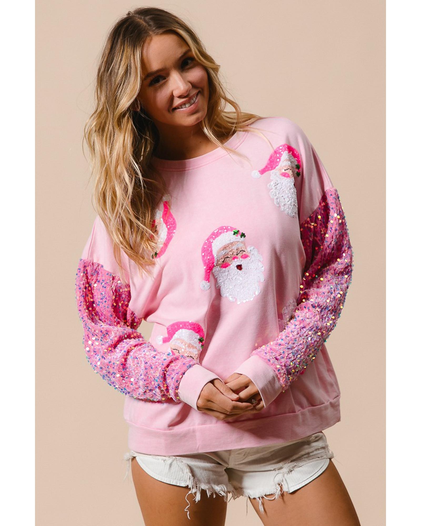 Pink Sequined Santa Claus Long Sleeve Christmas Sweatshirt - XL 7