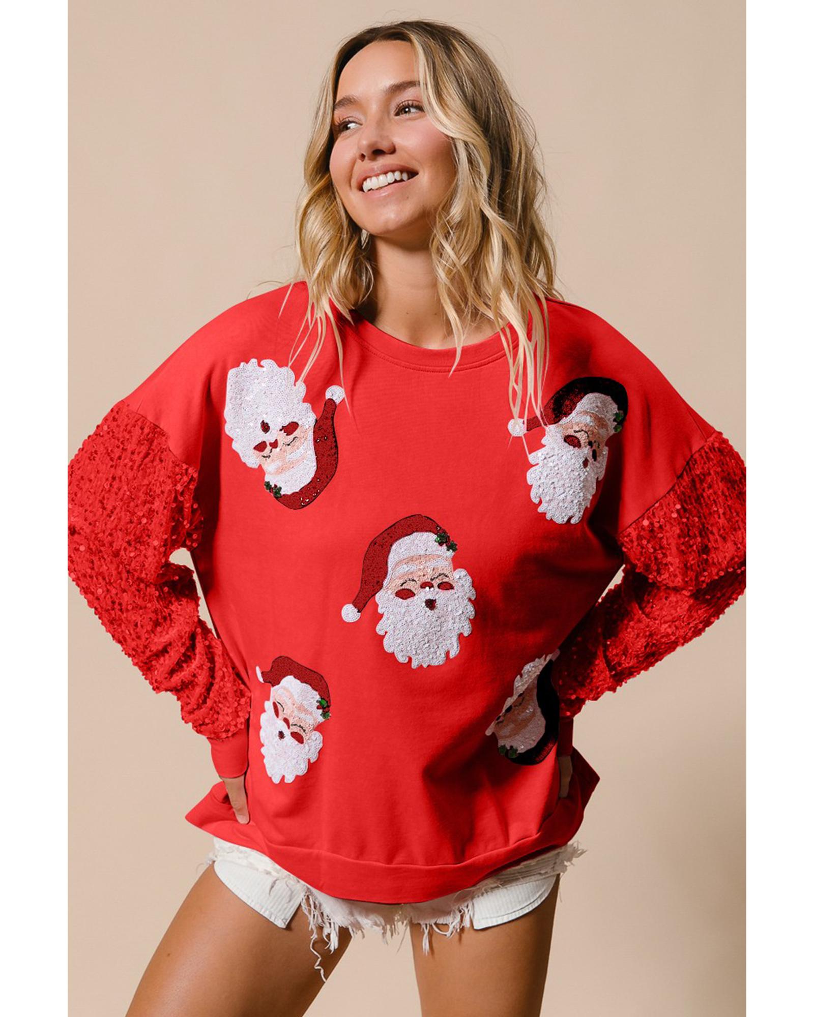 Fiery Red Sequined Santa Claus Long Sleeve Christmas Sweatshirt - L 6