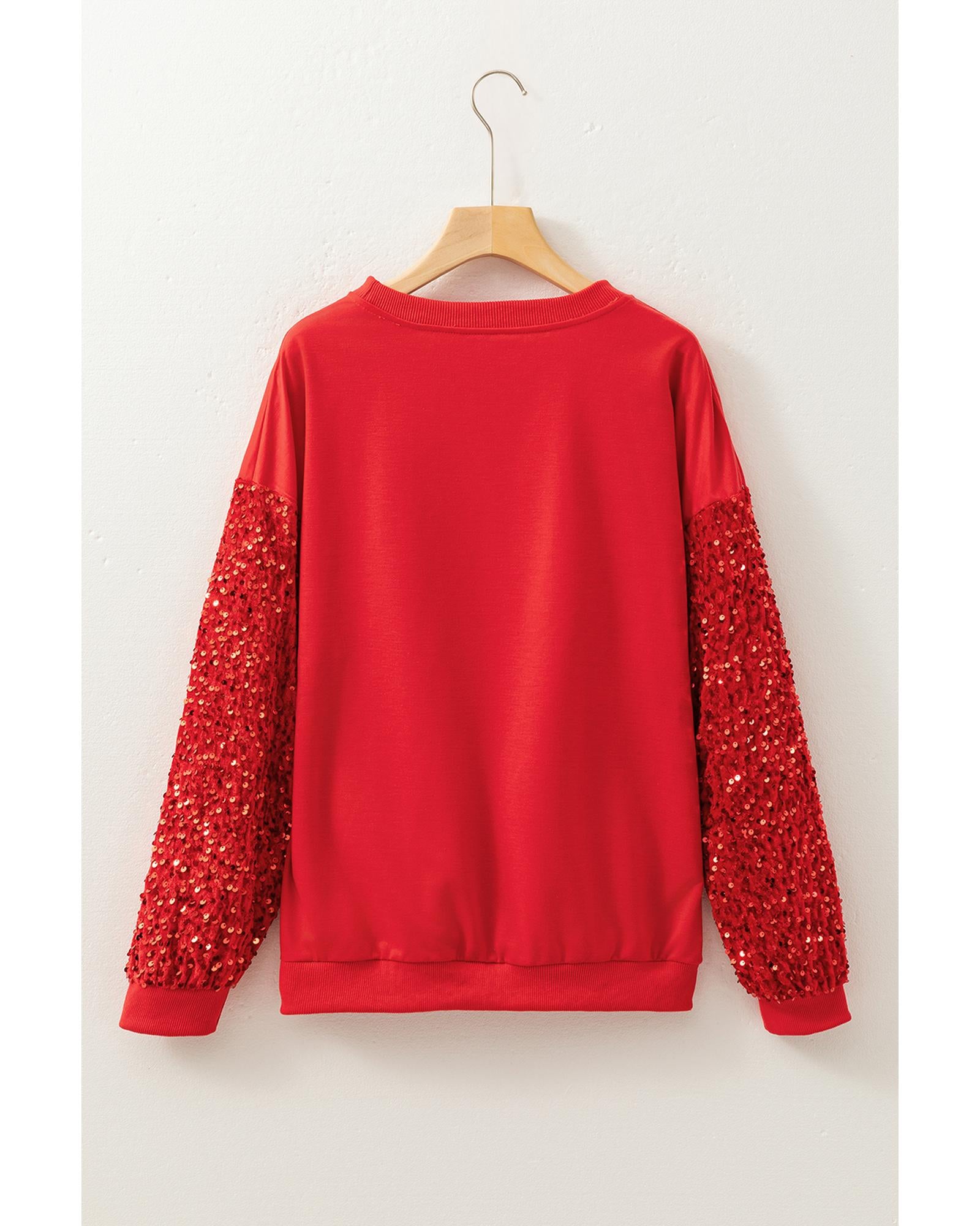 Fiery Red Sequined Santa Claus Long Sleeve Christmas Sweatshirt - S 3