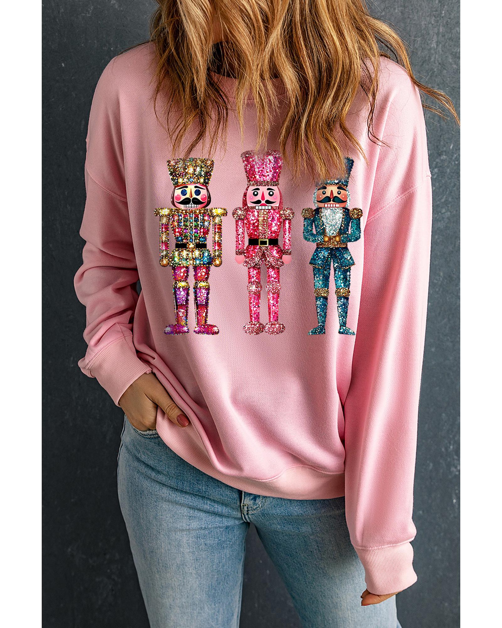 Pink Shimmer Nutcracker Graphic Christmas Pullover Sweatshirt - XL 5
