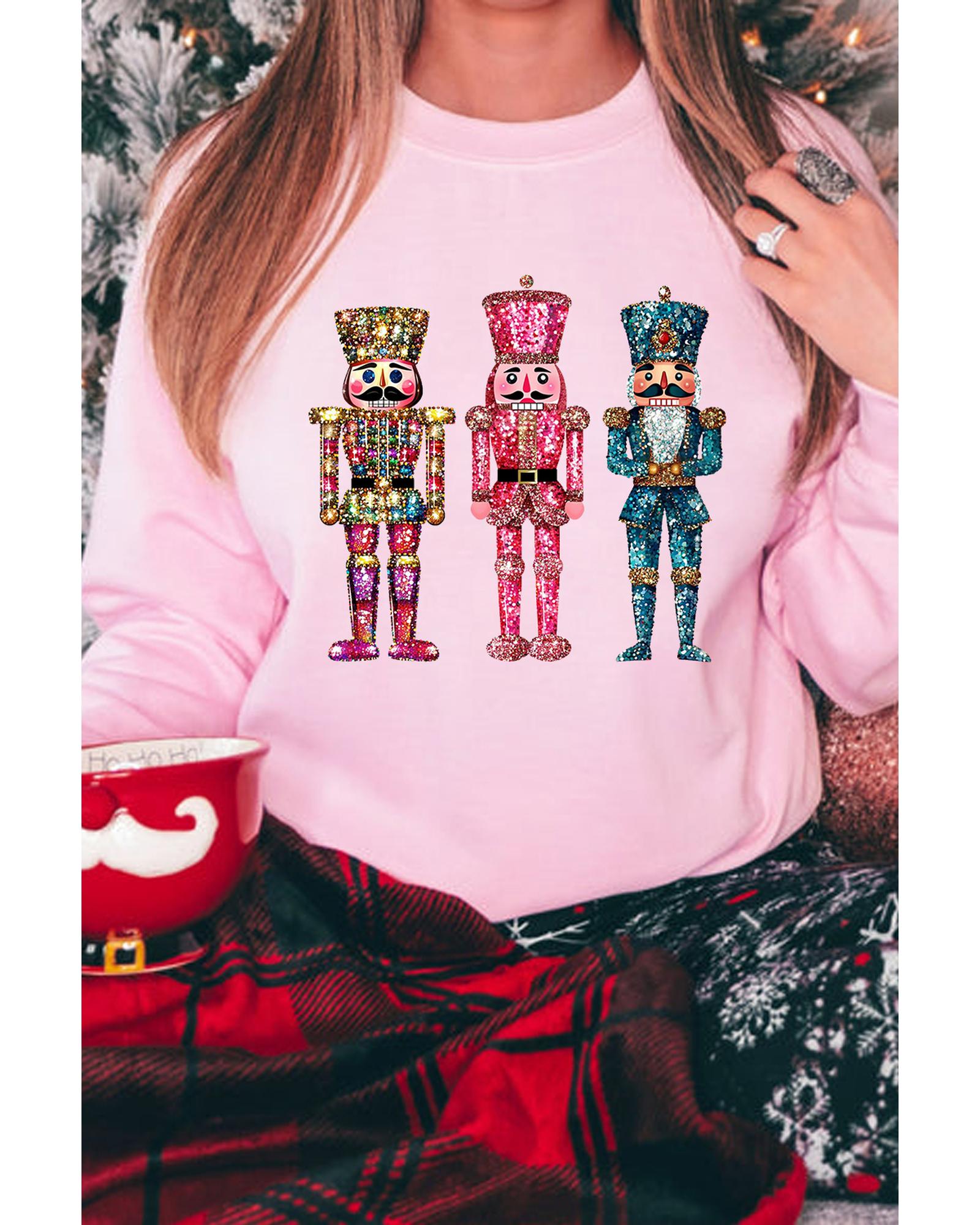 Pink Shimmer Nutcracker Graphic Christmas Pullover Sweatshirt - XL 6