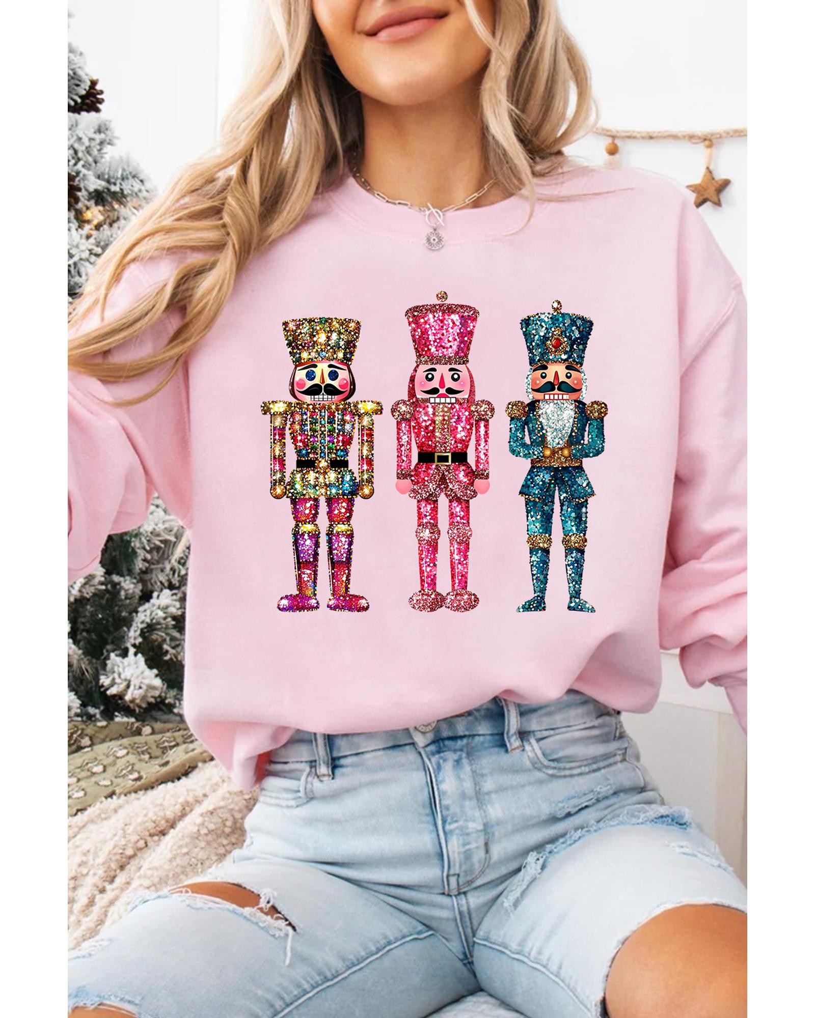 Pink Shimmer Nutcracker Graphic Christmas Pullover Sweatshirt - XL 8