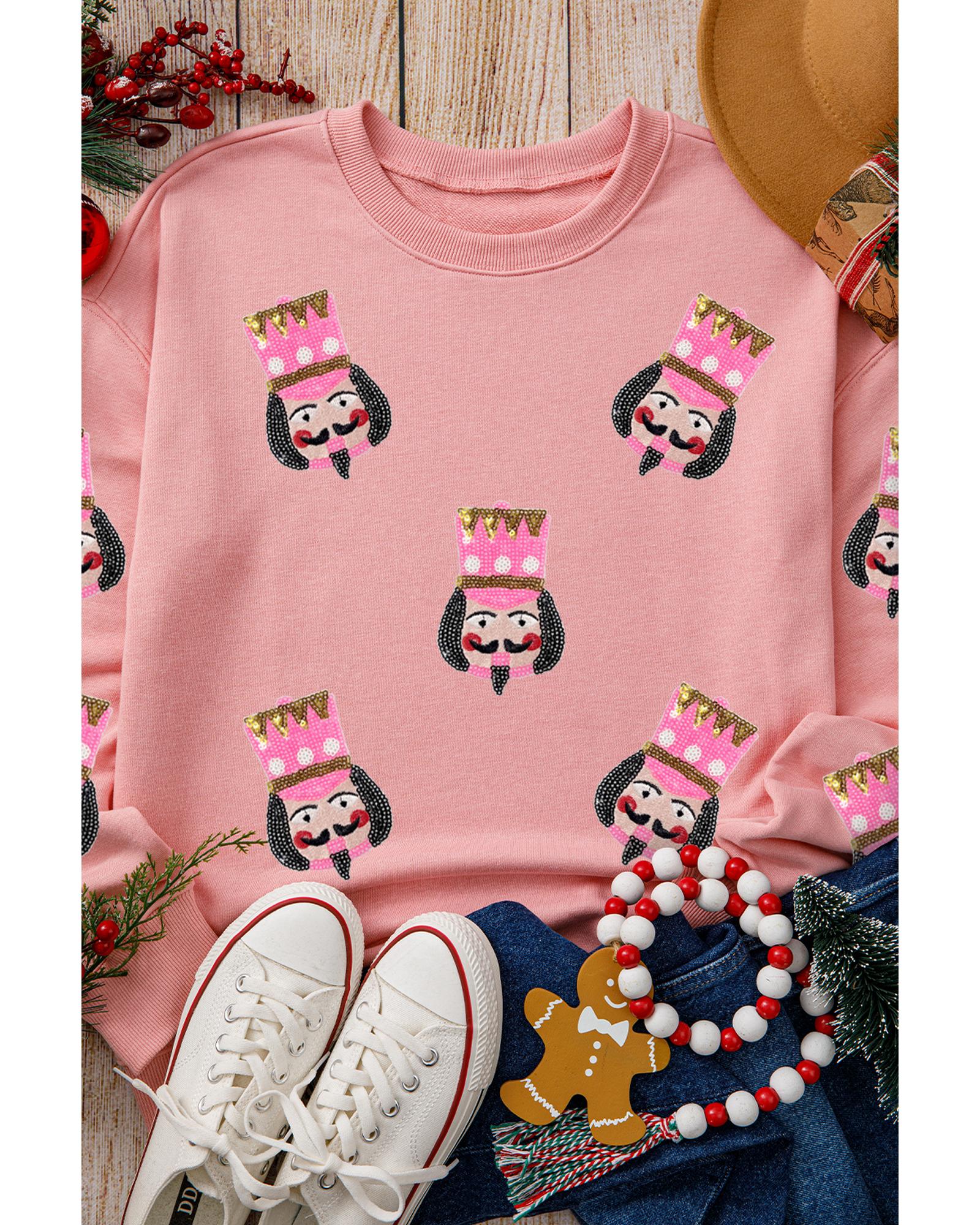 Pink Sequin Nutcracker Graphic Drop Shoulder Christmas Sweatshirt - 2XL 4