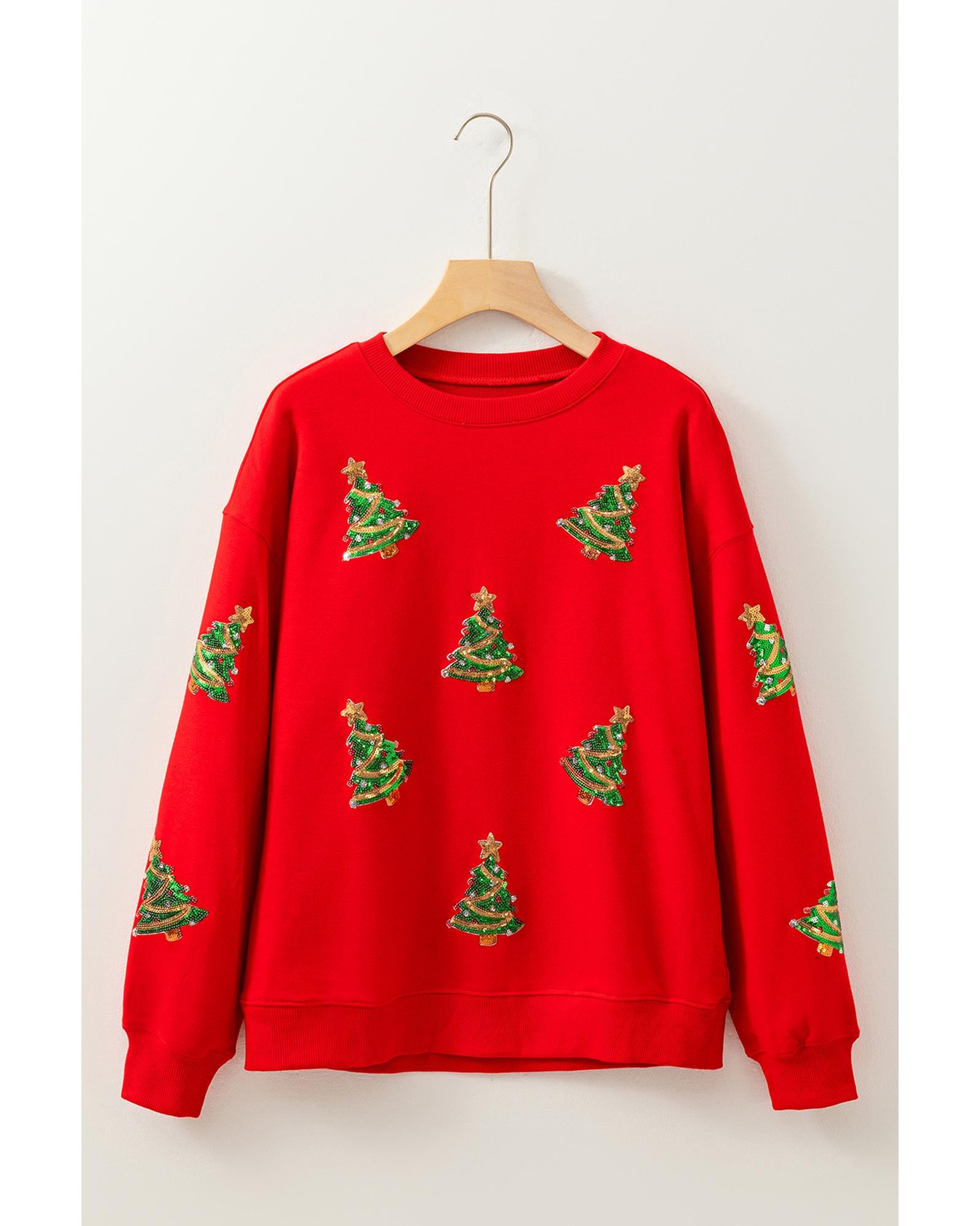 Red Sequin Christmas Tree Graphic Drop Shoulder Sweatshirt - M 3