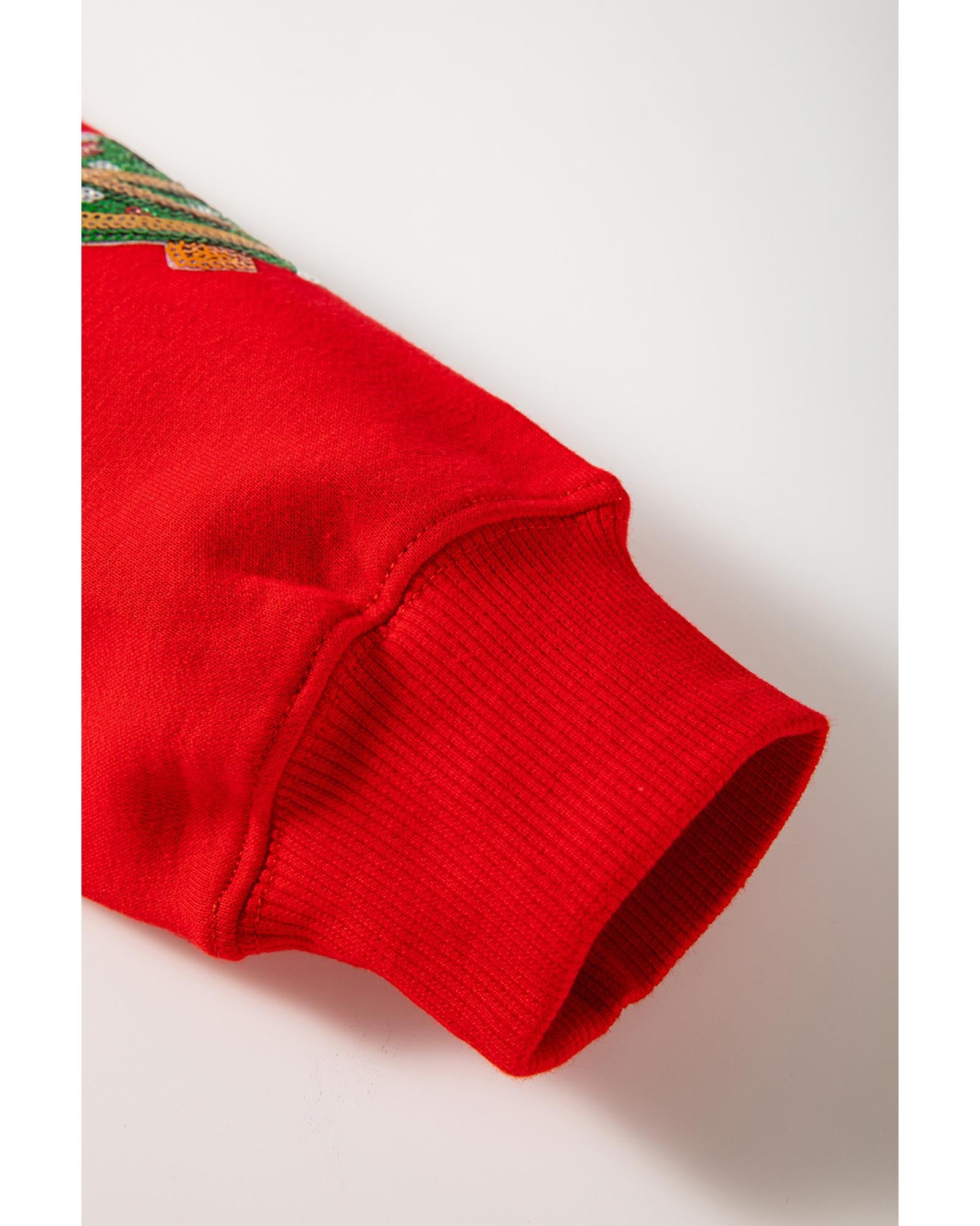 Red Sequin Christmas Tree Graphic Drop Shoulder Sweatshirt - M 5