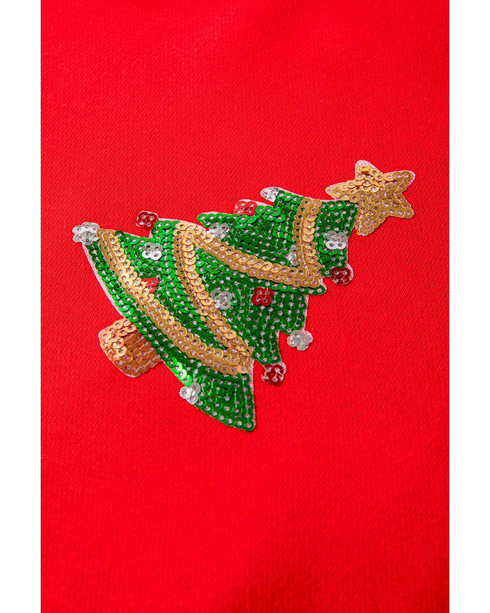 Red Sequin Christmas Tree Graphic Drop Shoulder Sweatshirt - XL 7