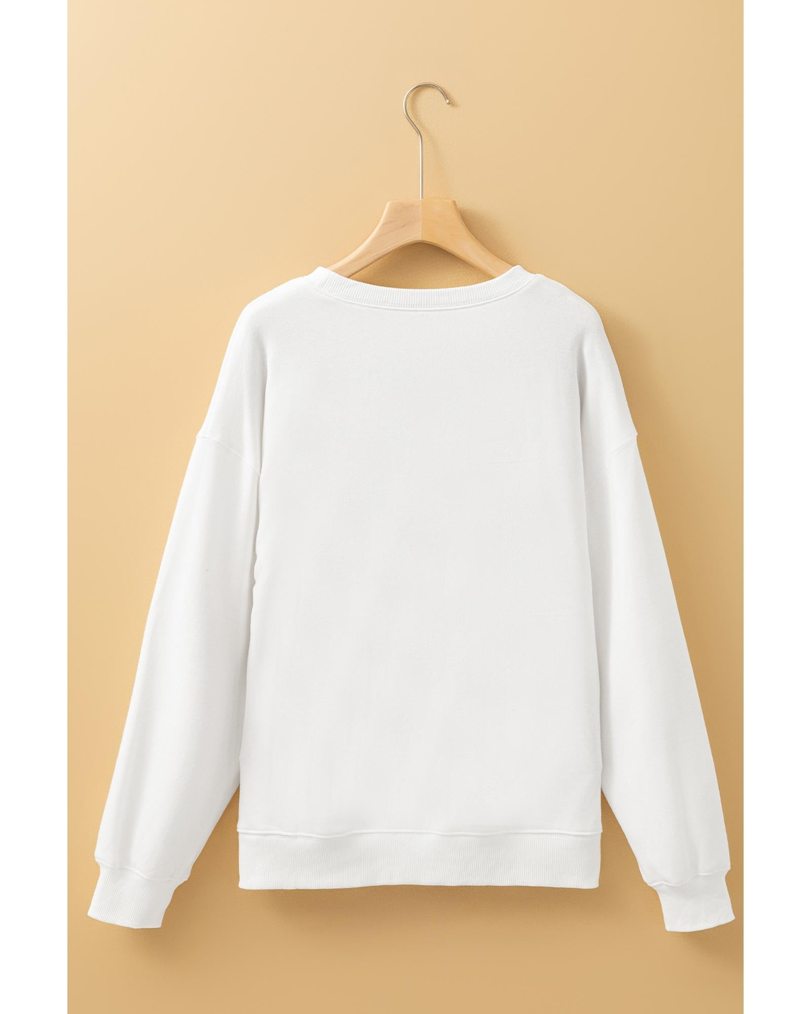 Beige MERRY Christmas Printed Drop Shoulder Pullover Sweatshirt - L 6