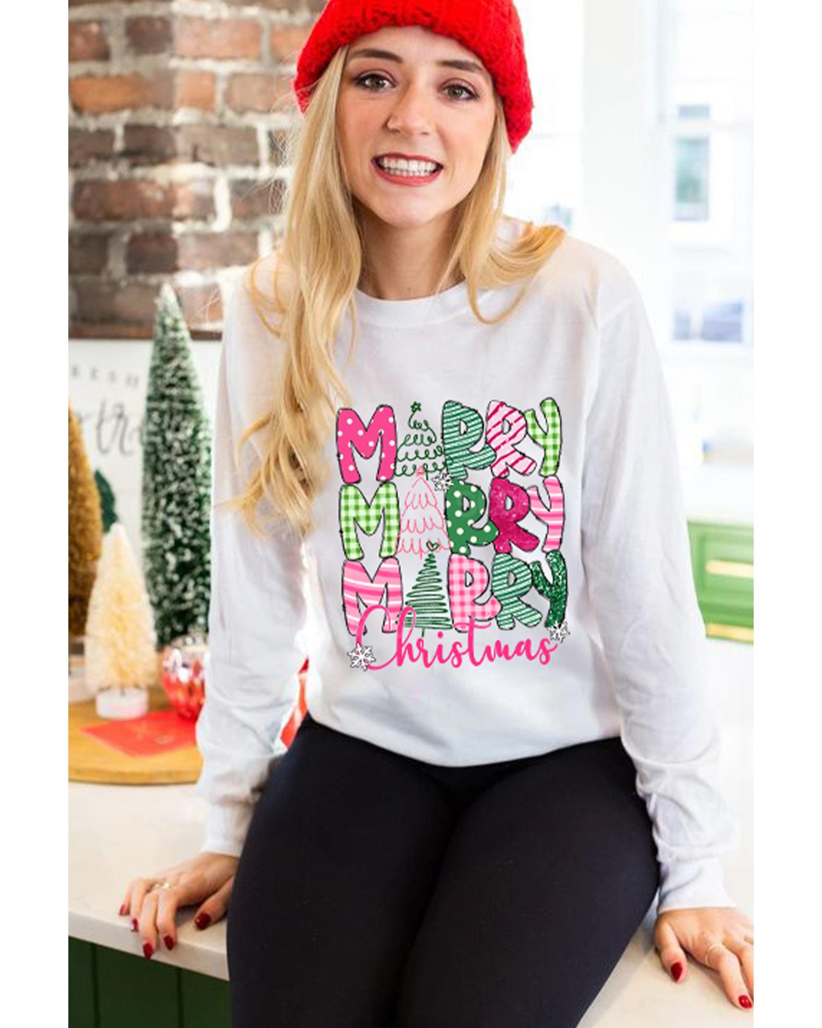 Beige MERRY Christmas Printed Drop Shoulder Pullover Sweatshirt - S 3