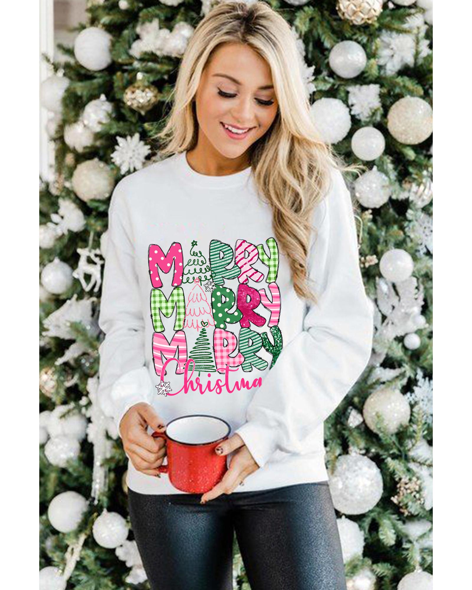 Beige MERRY Christmas Printed Drop Shoulder Pullover Sweatshirt - S 8