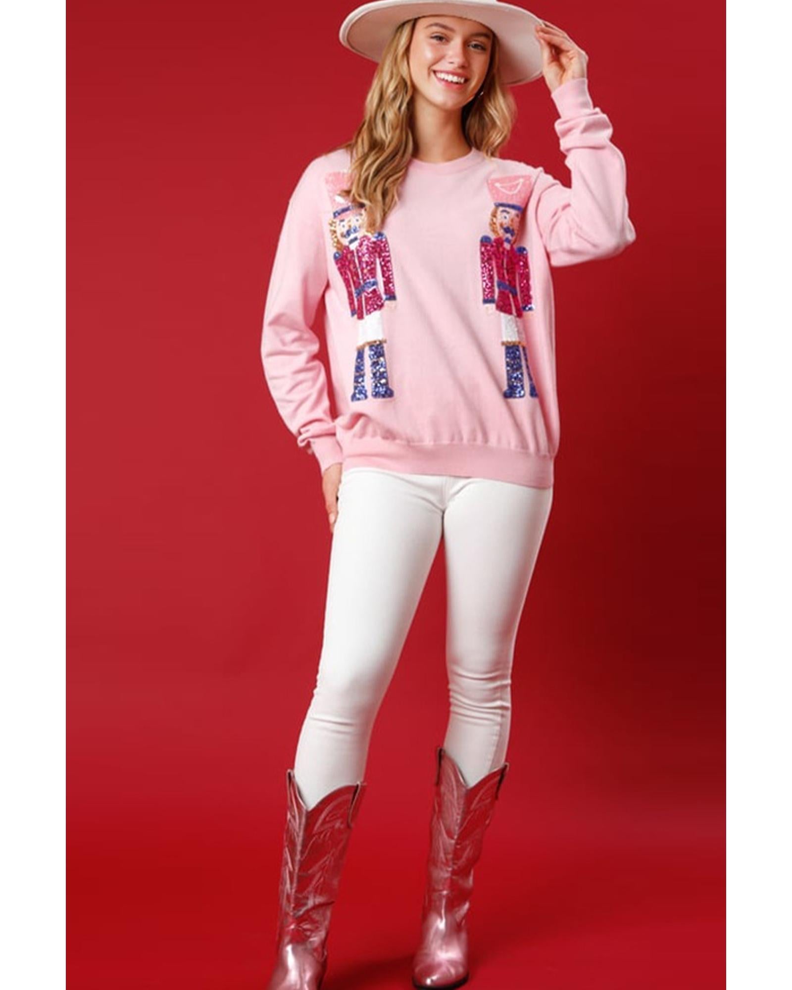Pink Nutcracker Christmas Crew Neck Sweatshirt - L 3