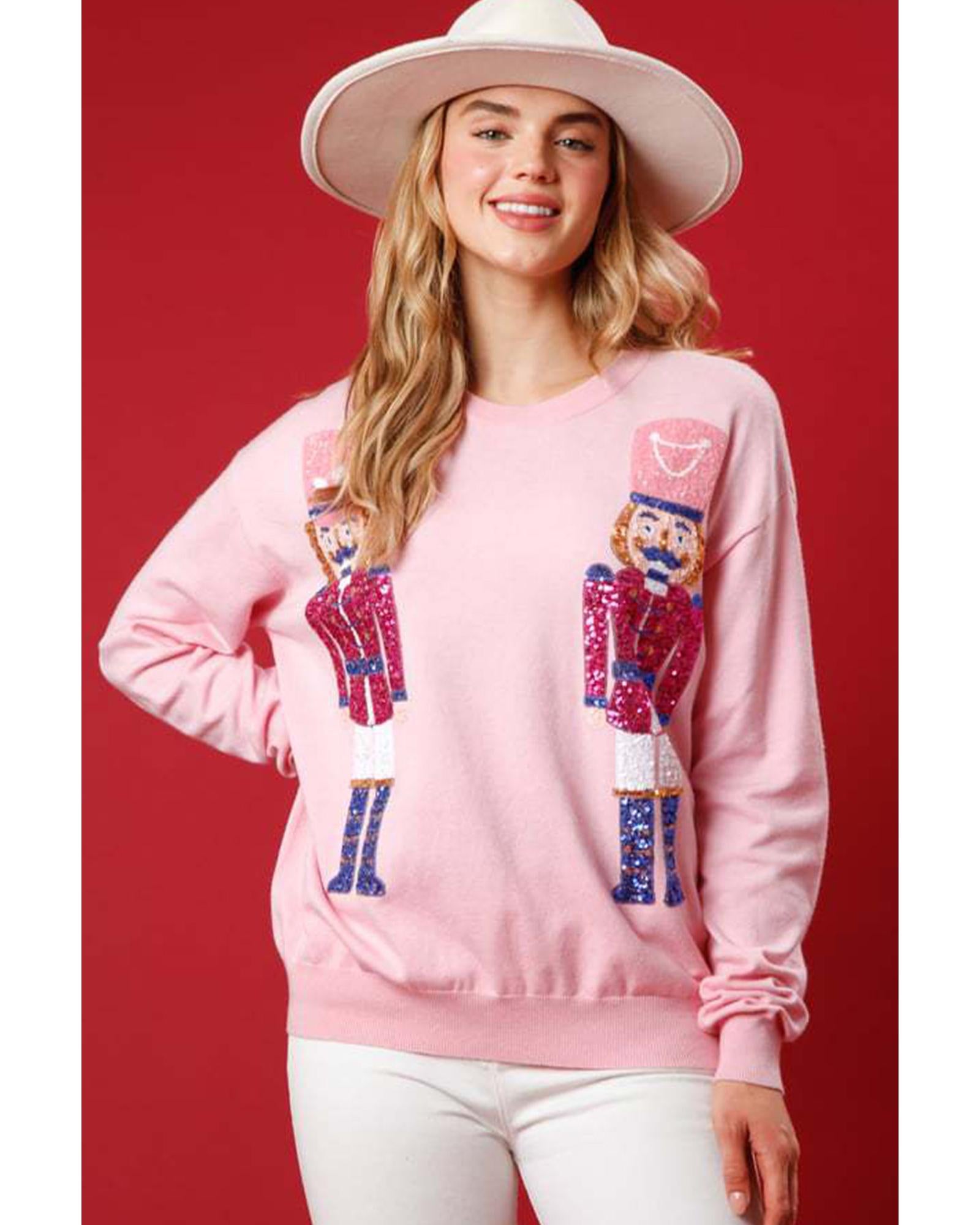 Pink Nutcracker Christmas Crew Neck Sweatshirt - L 8