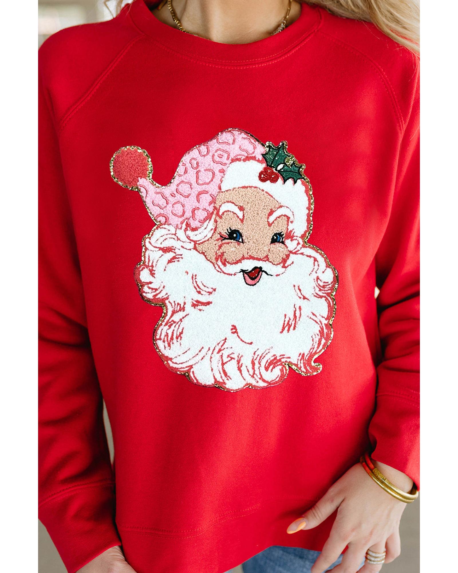 Red Santa Claus Graphic Crewneck Raglan Sleeve Christmas Sweatshirt - 2XL