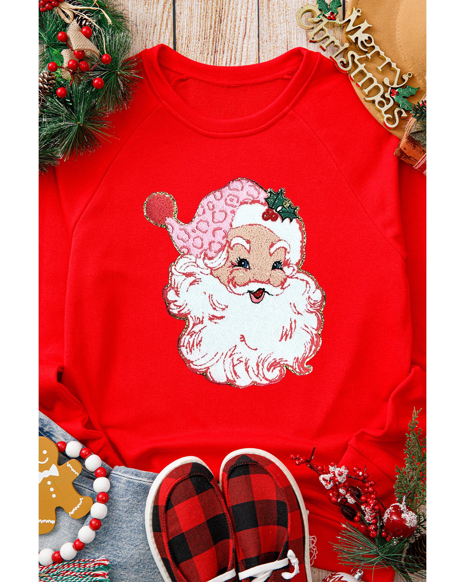 Red Santa Claus Graphic Crewneck Raglan Sleeve Christmas Sweatshirt - 2XL 6