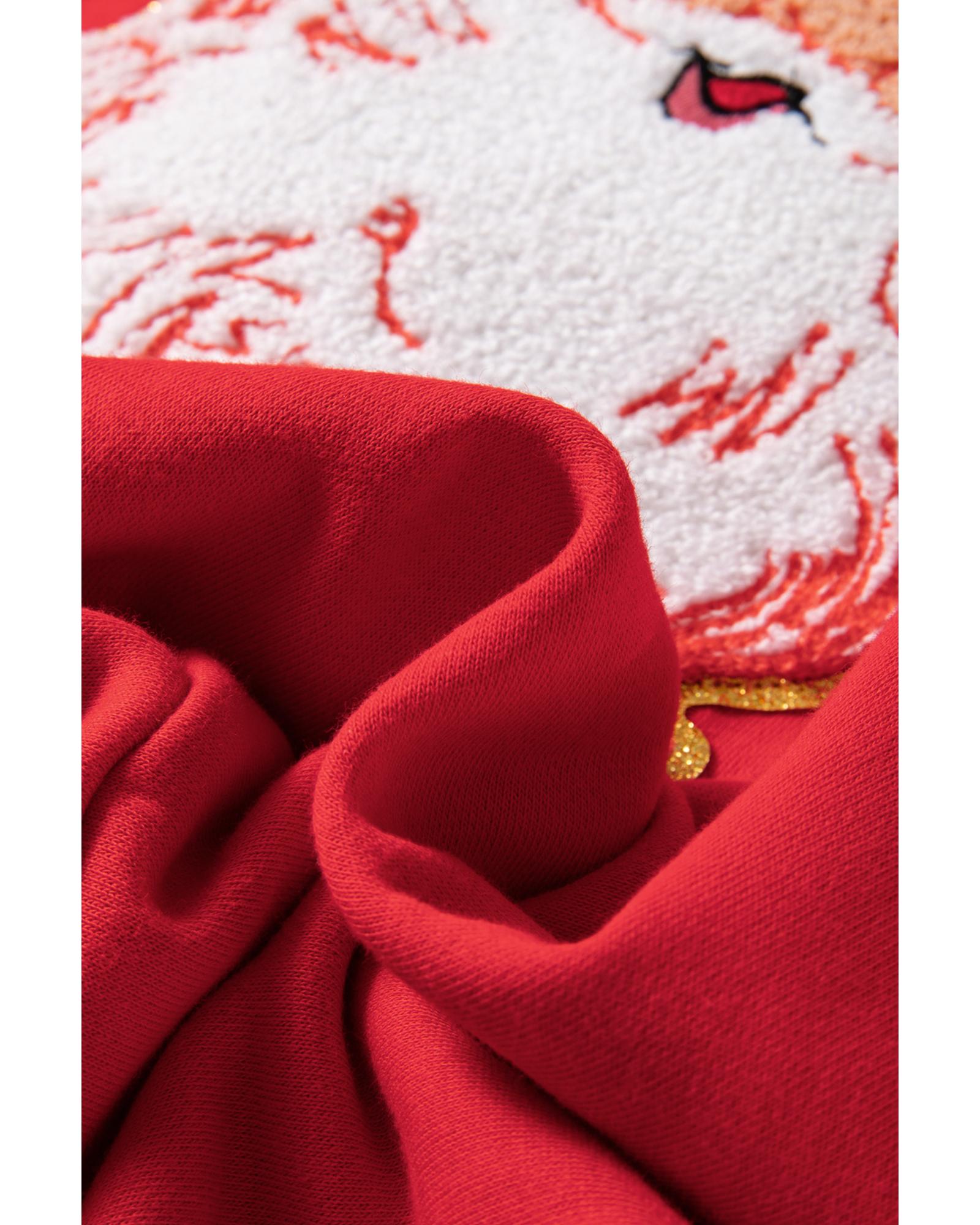 Red Santa Claus Graphic Crewneck Raglan Sleeve Christmas Sweatshirt - L