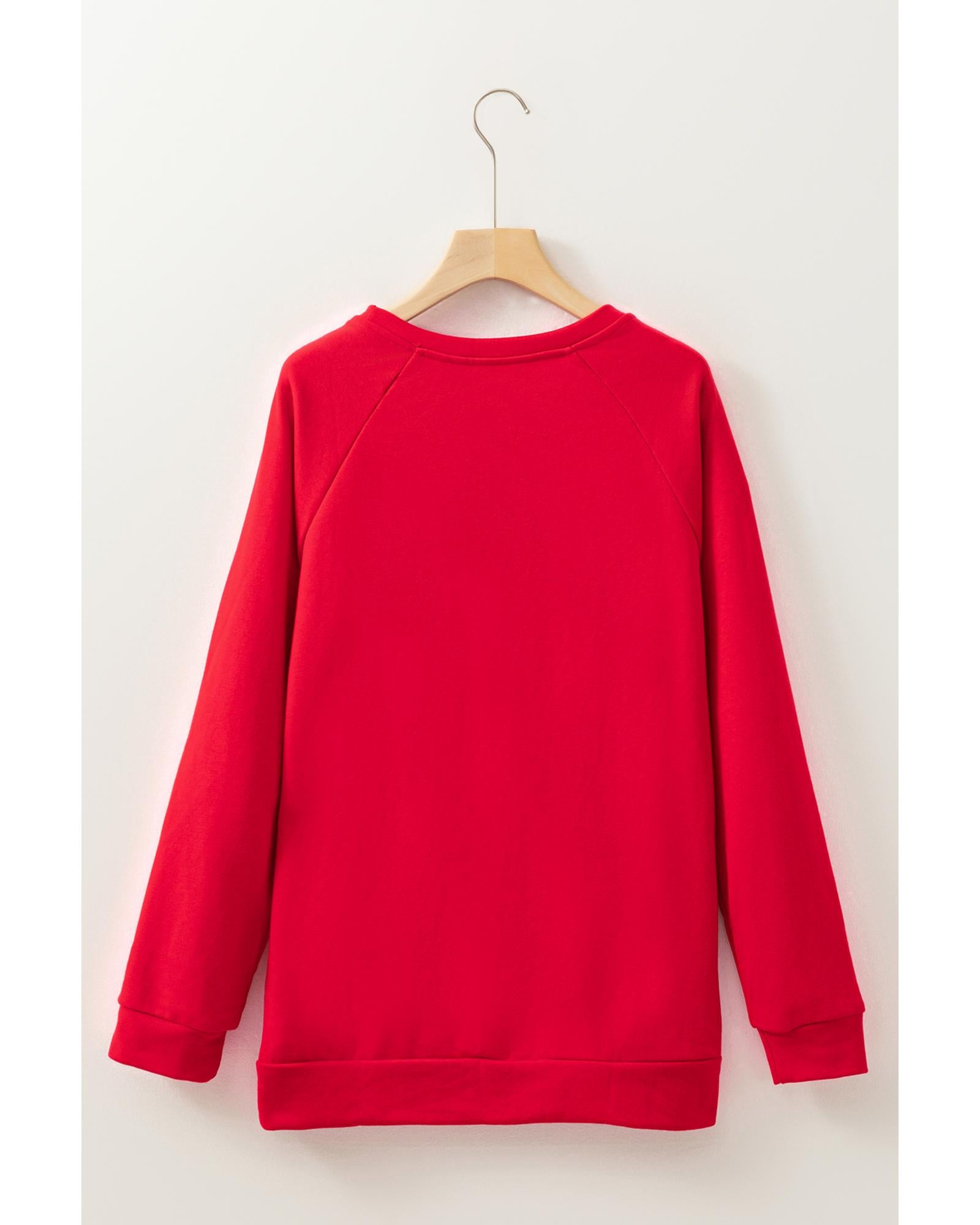 Red Santa Claus Graphic Crewneck Raglan Sleeve Christmas Sweatshirt - M 3