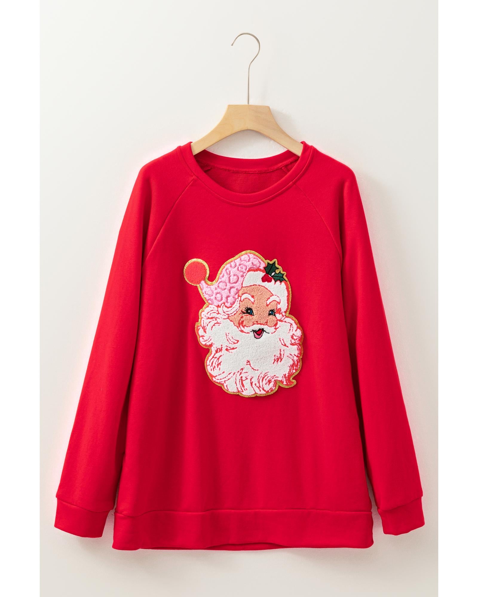 Red Santa Claus Graphic Crewneck Raglan Sleeve Christmas Sweatshirt - M 7