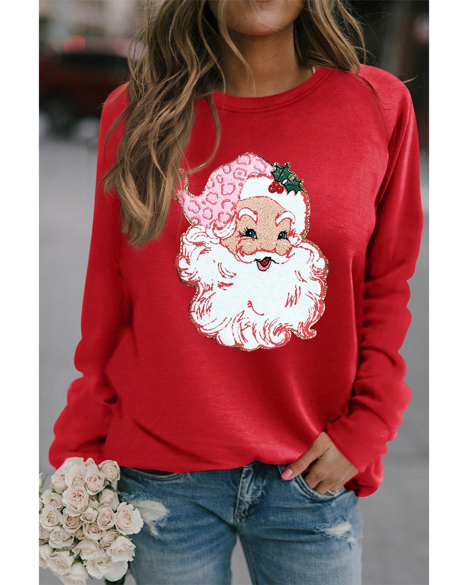Red Santa Claus Graphic Crewneck Raglan Sleeve Christmas Sweatshirt - S 8