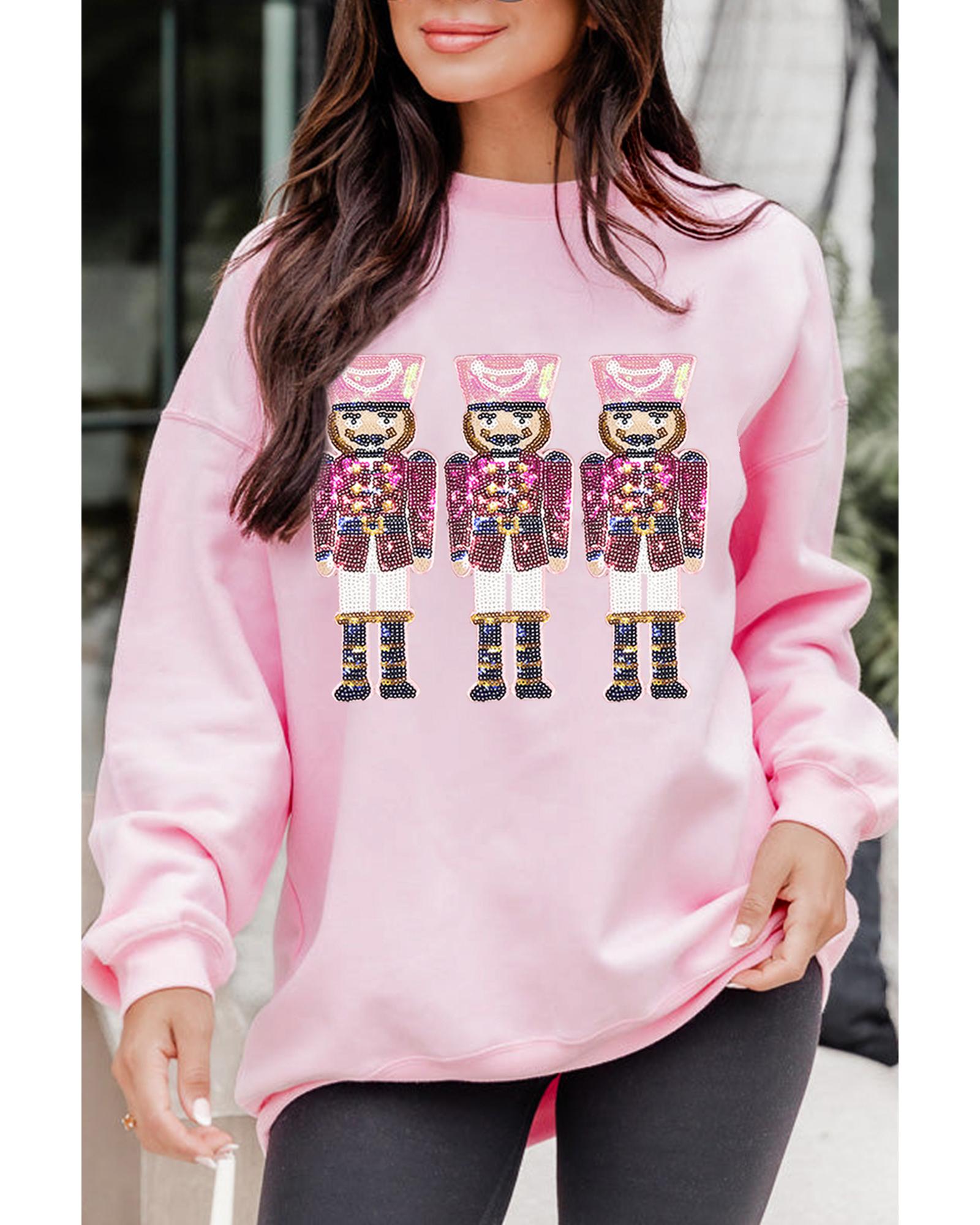Pink Christmas Nutcracker Graphic Pullover Sweatshirt - L 3