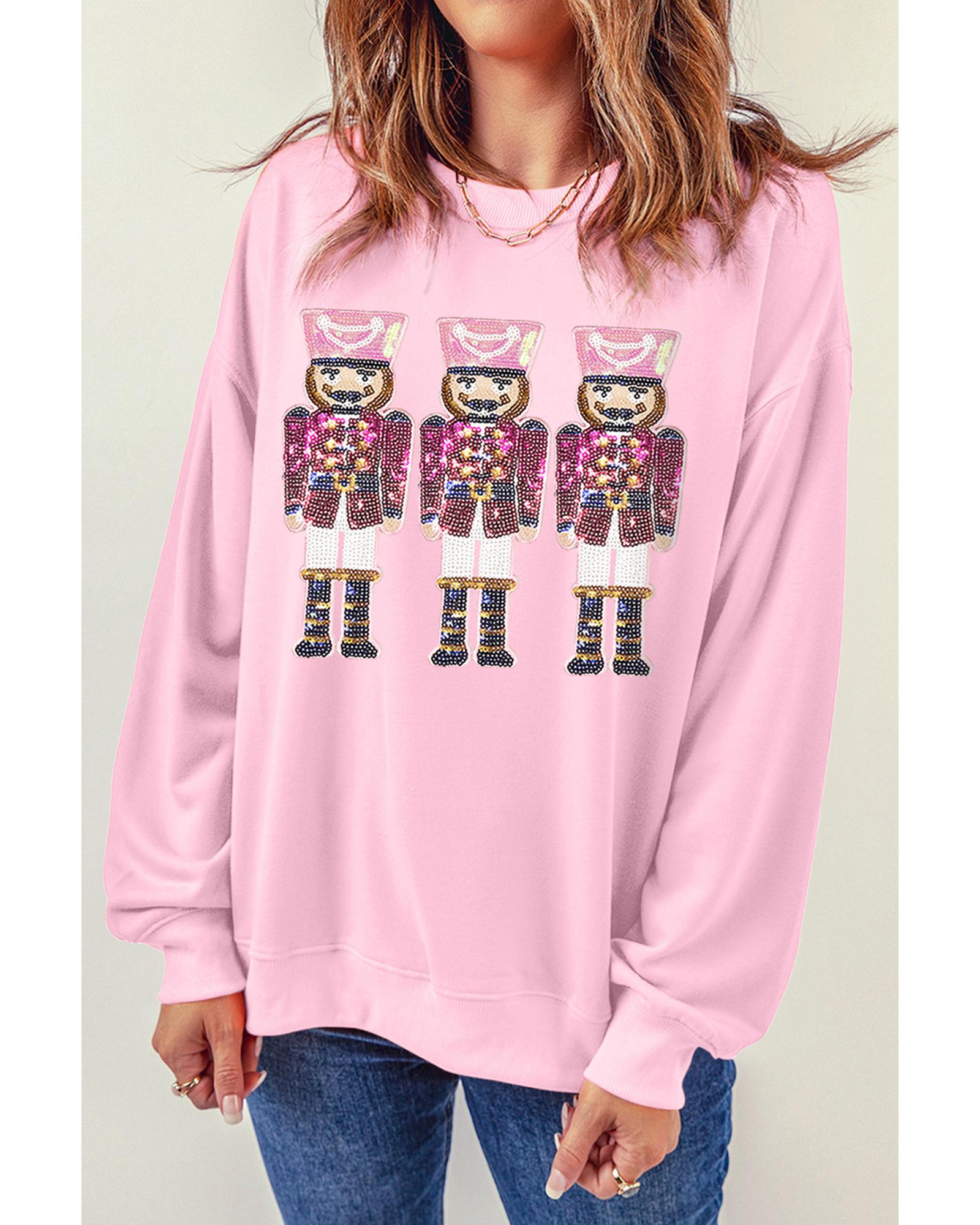 Pink Christmas Nutcracker Graphic Pullover Sweatshirt - L 5