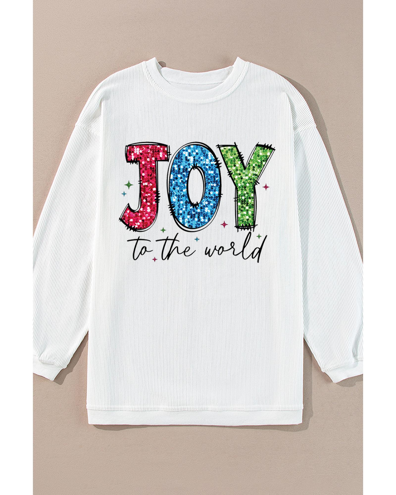 White JOY to the world Ribbed Crewneck Pullover Sweatshirt - M