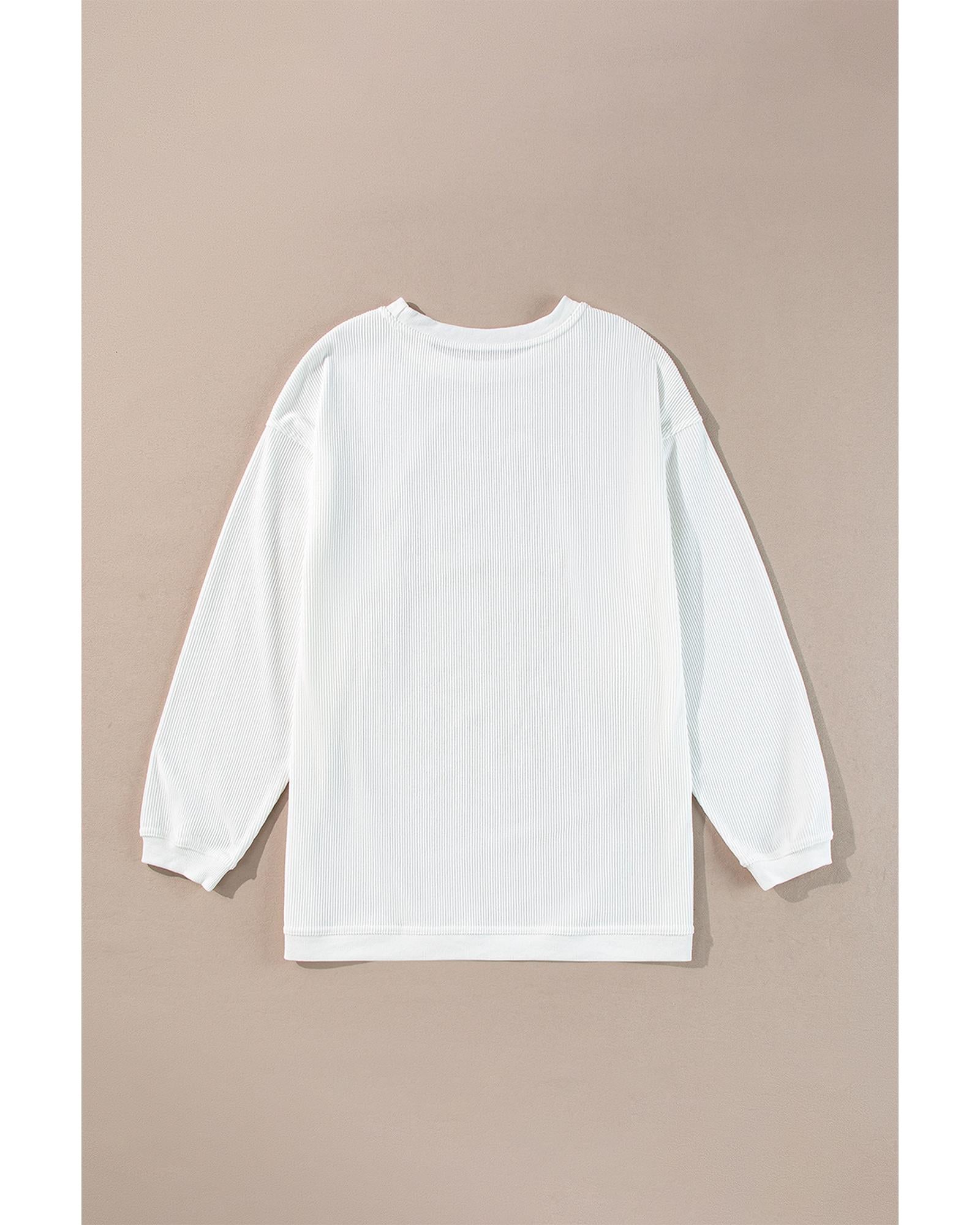 White JOY to the world Ribbed Crewneck Pullover Sweatshirt - M 5
