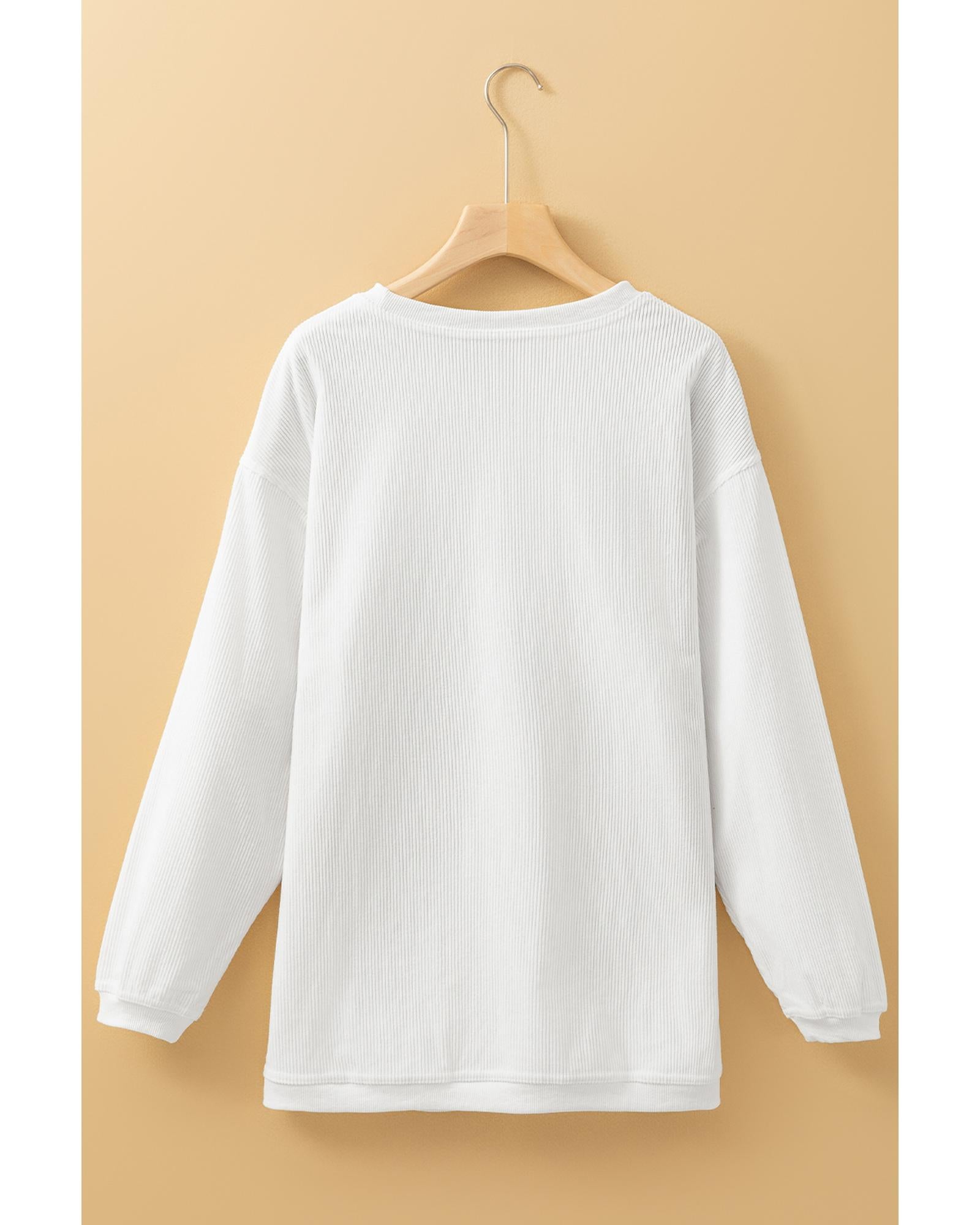 White JOY to the world Ribbed Crewneck Pullover Sweatshirt - S 5