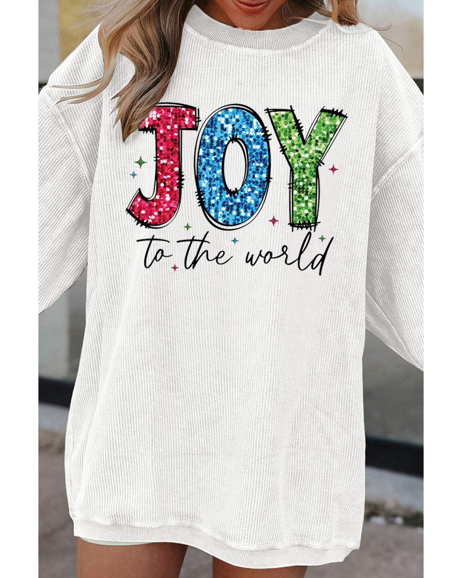 White JOY to the world Ribbed Crewneck Pullover Sweatshirt - S 8