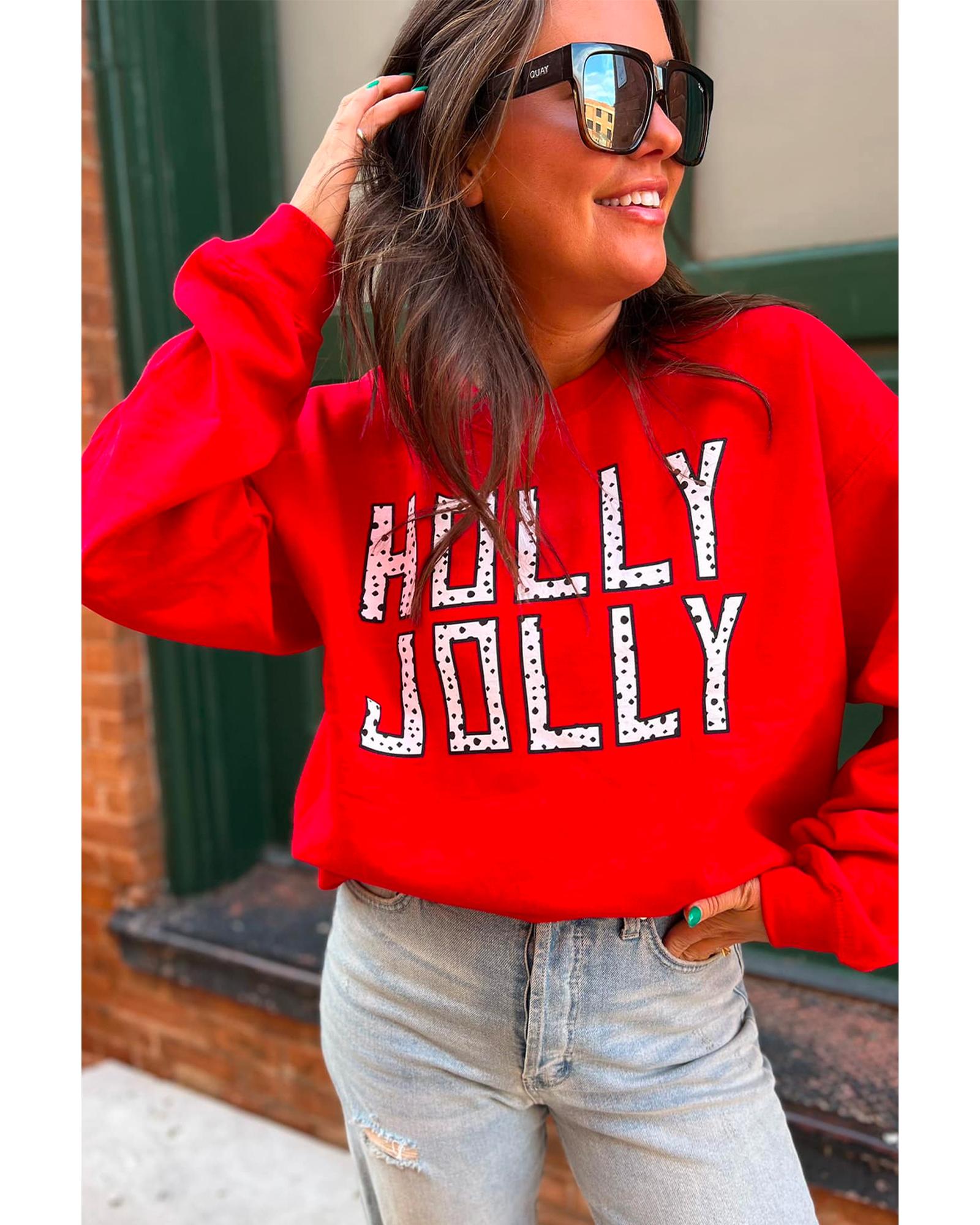 Red HOLLY JOLLY Dotty Letter Graphic Christmas Sweatshirt - 2XL 3