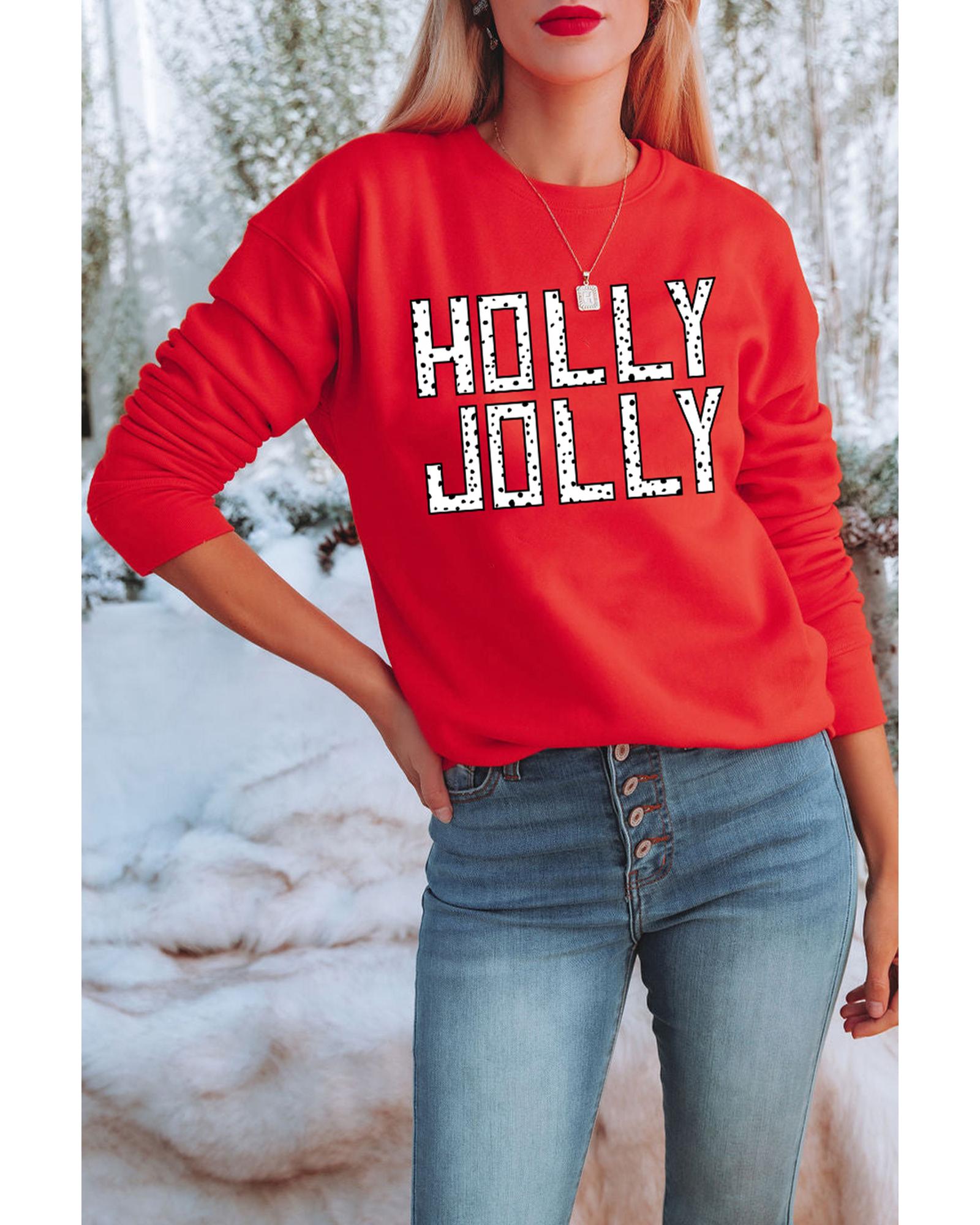 Red HOLLY JOLLY Dotty Letter Graphic Christmas Sweatshirt - 2XL 7