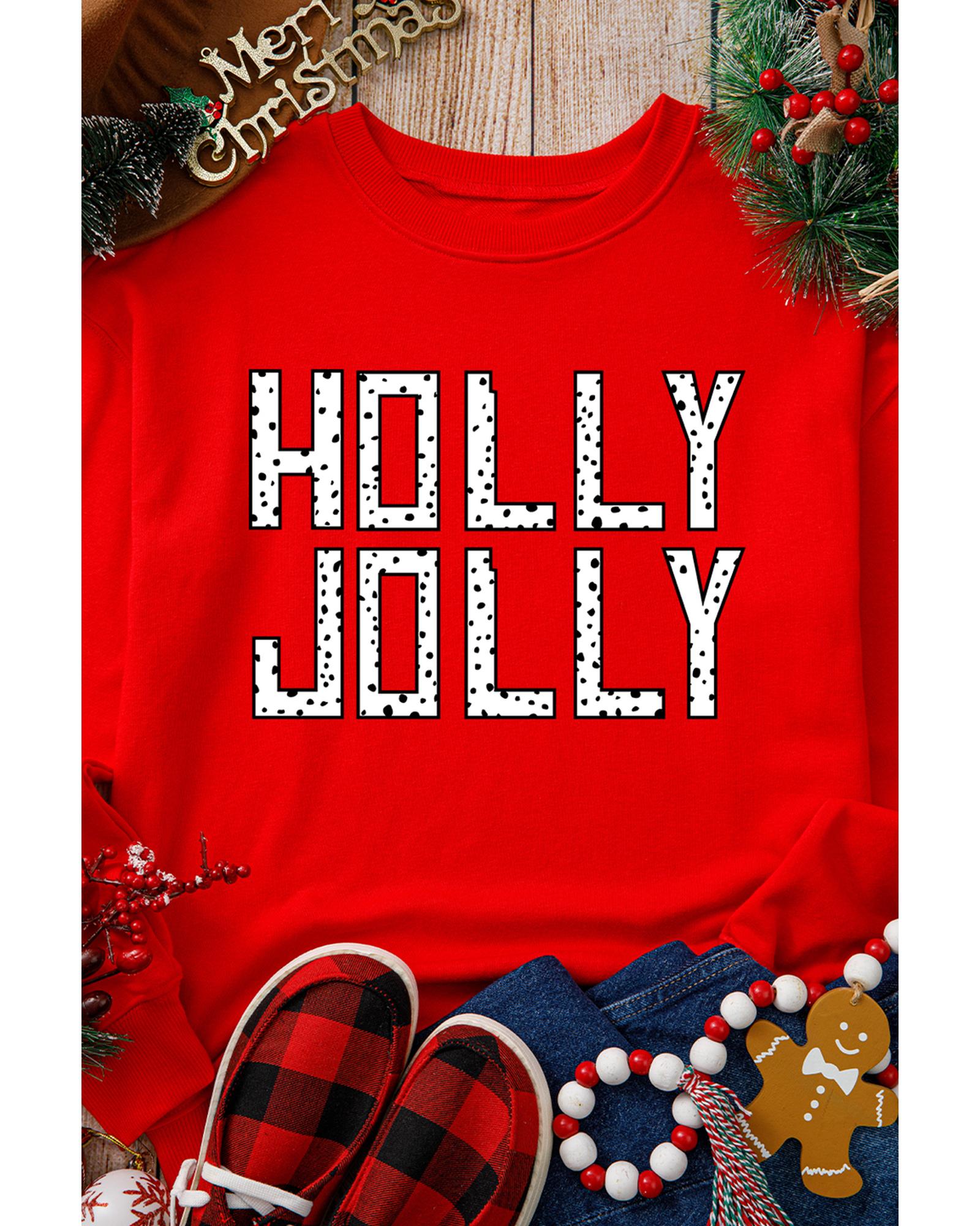 Red HOLLY JOLLY Dotty Letter Graphic Christmas Sweatshirt - M 6