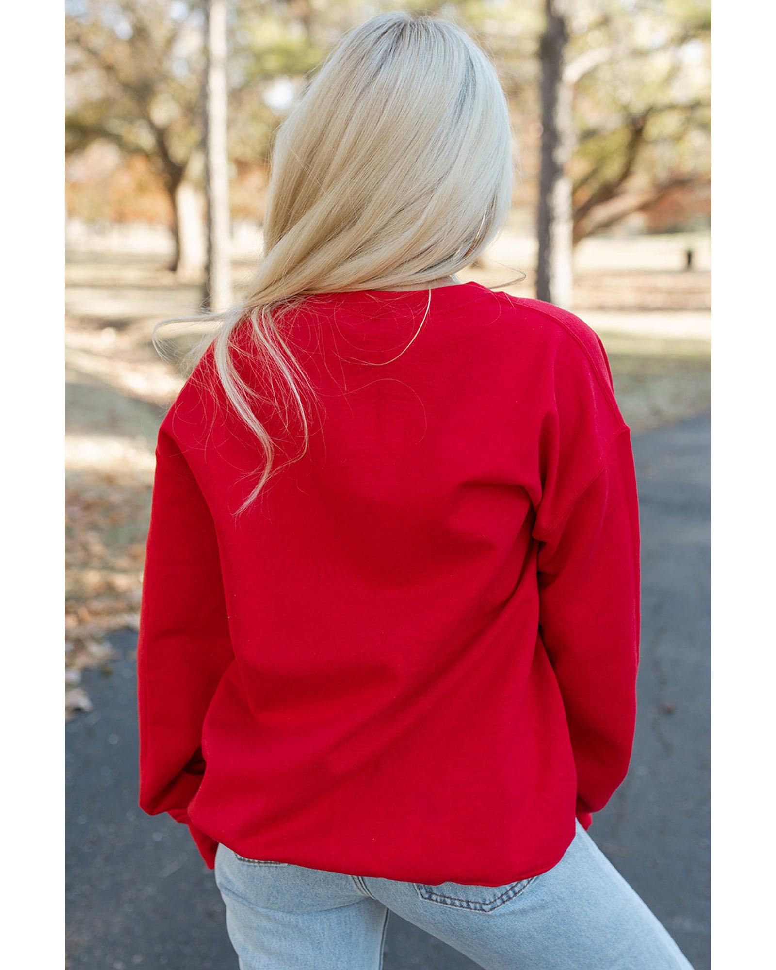 Red Merry Christmas Crewneck Drop Shoulder Loose Sweatshirt - M 7