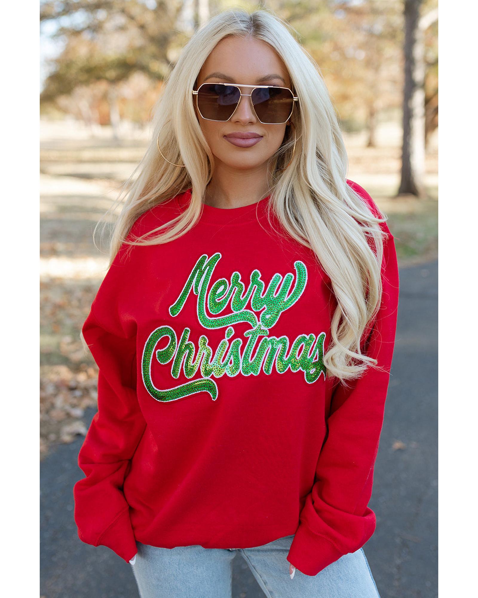 Red Merry Christmas Crewneck Drop Shoulder Loose Sweatshirt - S 3