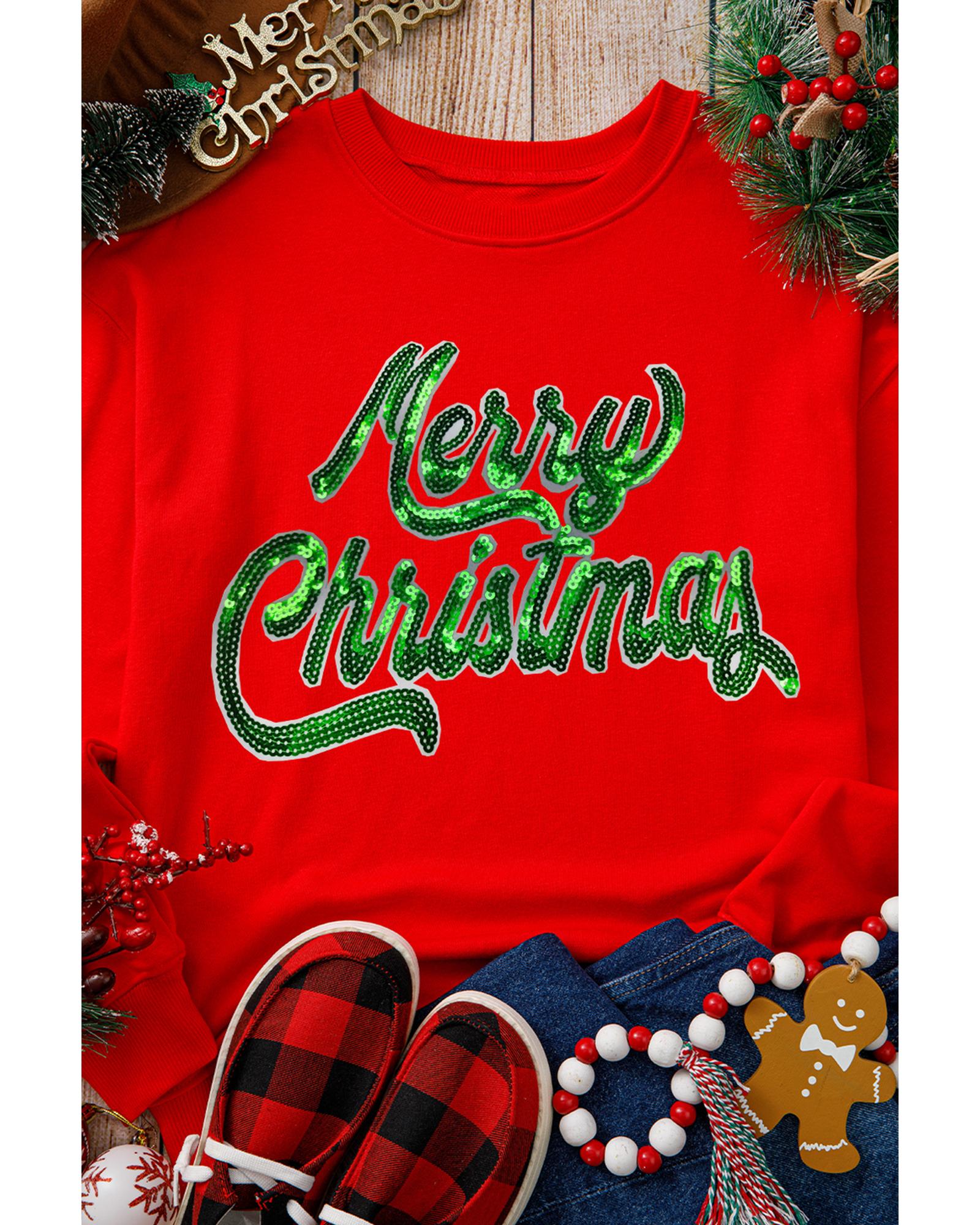 Red Merry Christmas Crewneck Drop Shoulder Loose Sweatshirt - S 6