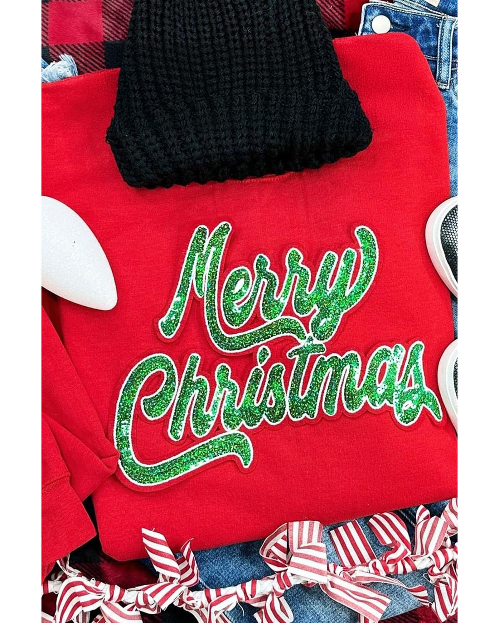 Red Merry Christmas Crewneck Drop Shoulder Loose Sweatshirt - XL 4