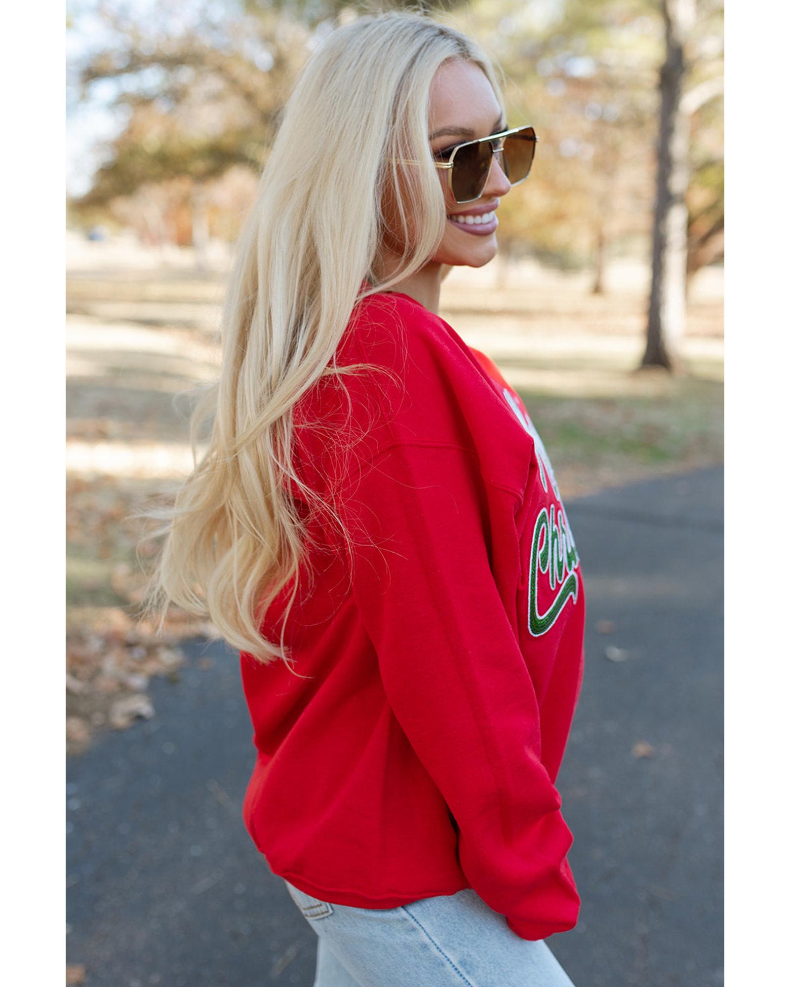 Red Merry Christmas Crewneck Drop Shoulder Loose Sweatshirt - XL 8