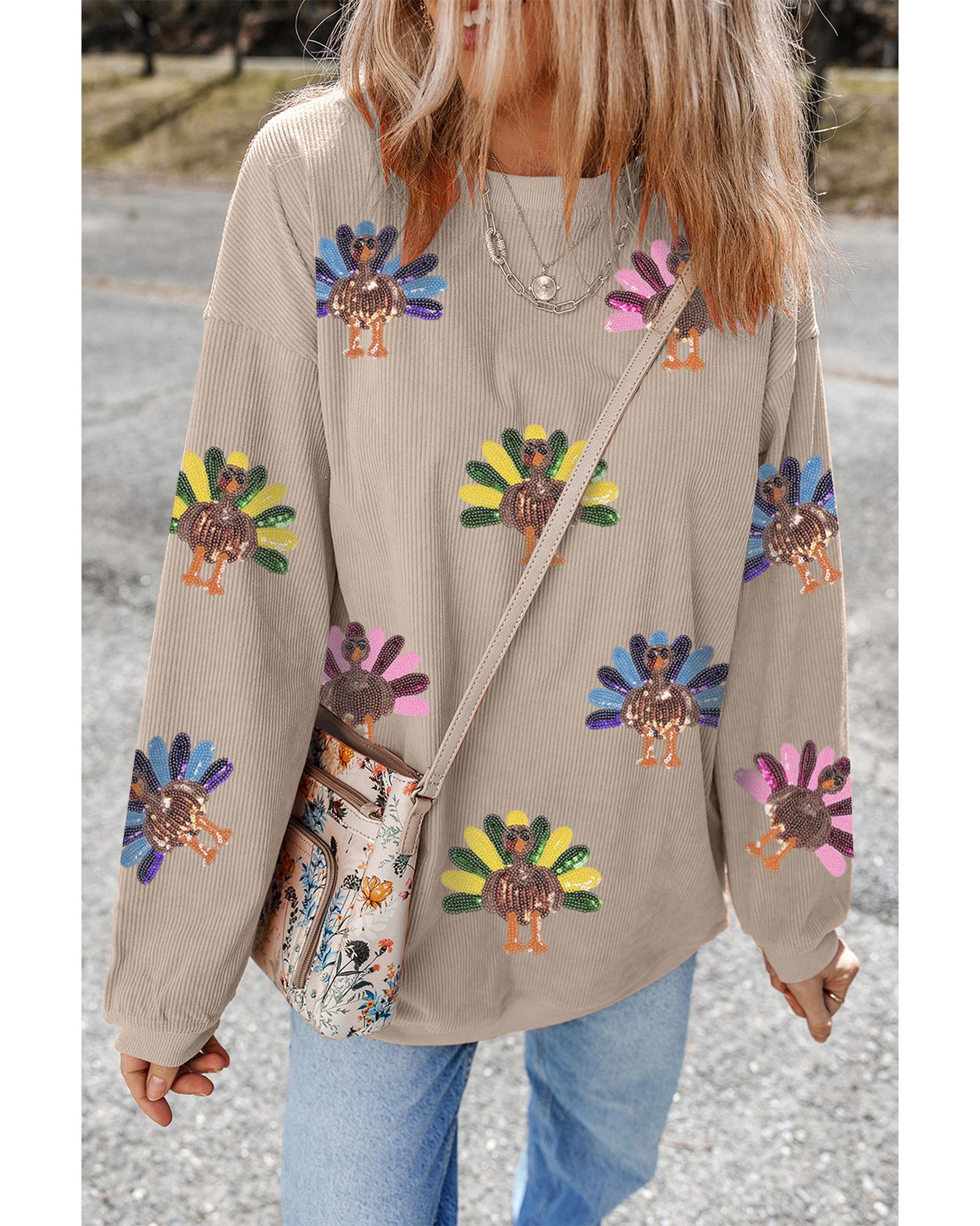 Smoke Gray Turkey Graphic Corded Baggy Sweatshirt - M 3