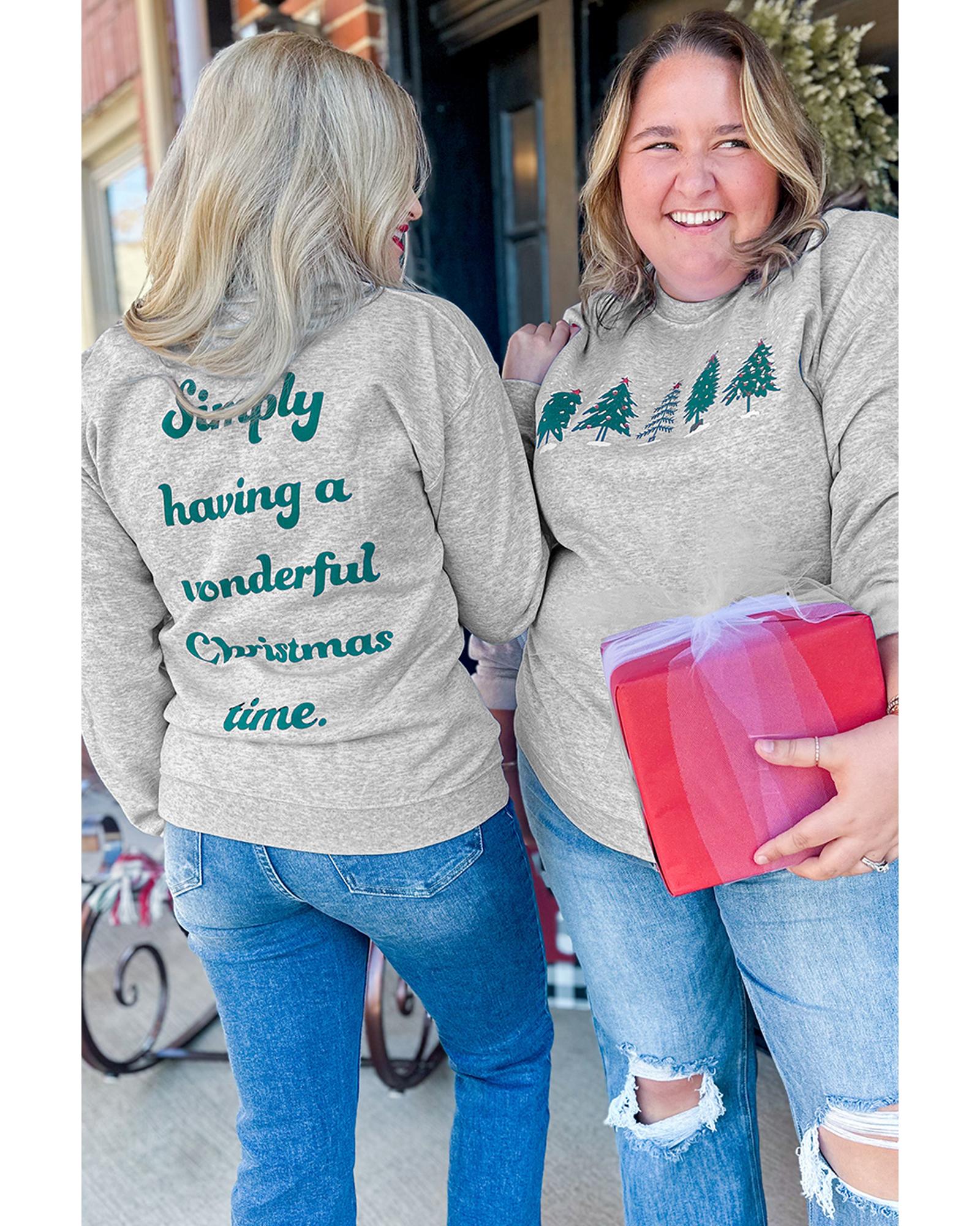 Gray 2-side Printed Christmas Tree Letter Graphic Sweatshirt - S 3