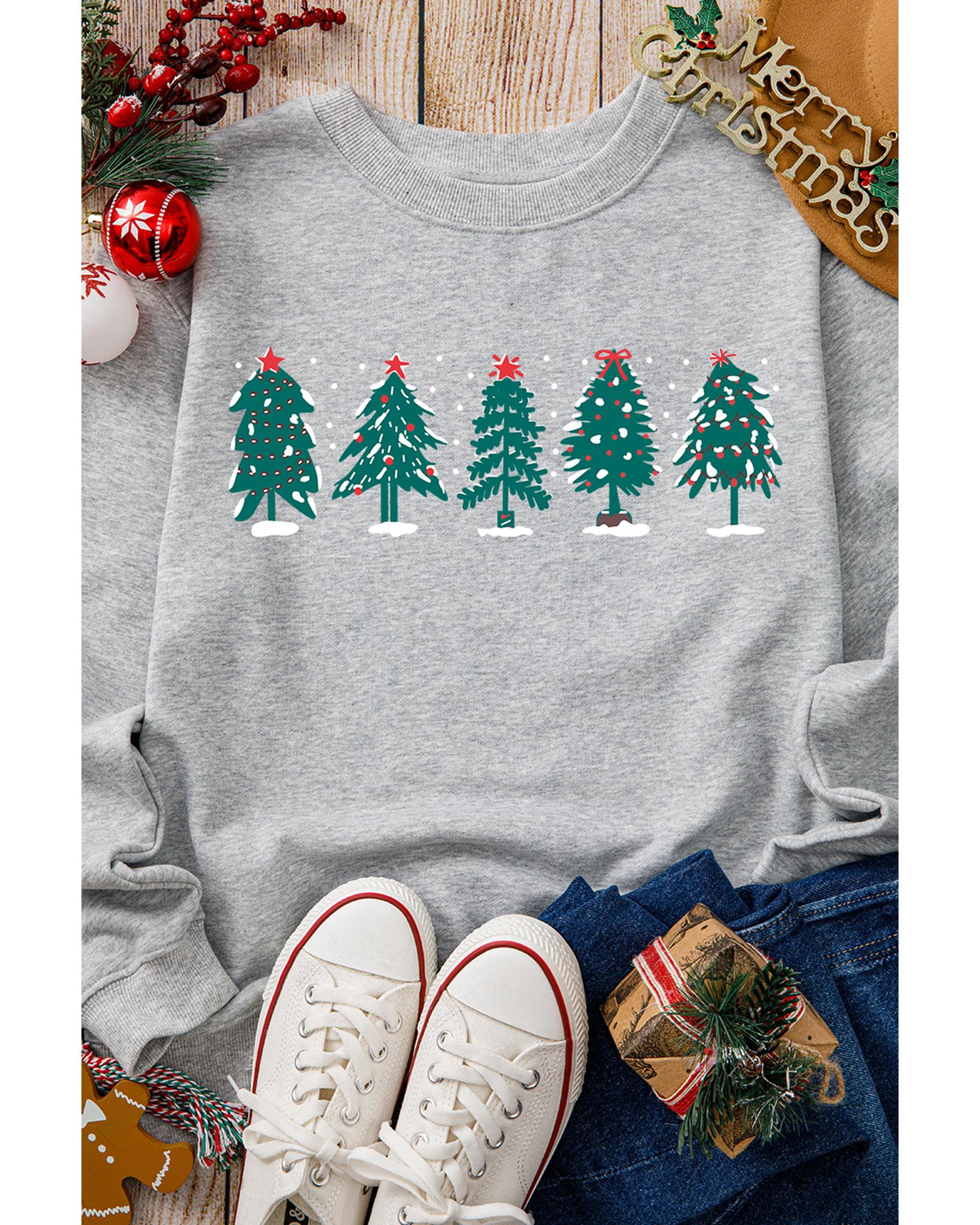 Gray 2-side Printed Christmas Tree Letter Graphic Sweatshirt - S 4