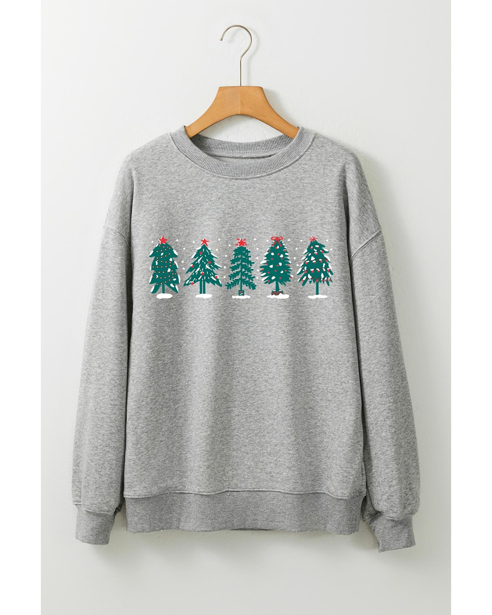Gray 2-side Printed Christmas Tree Letter Graphic Sweatshirt - S 5
