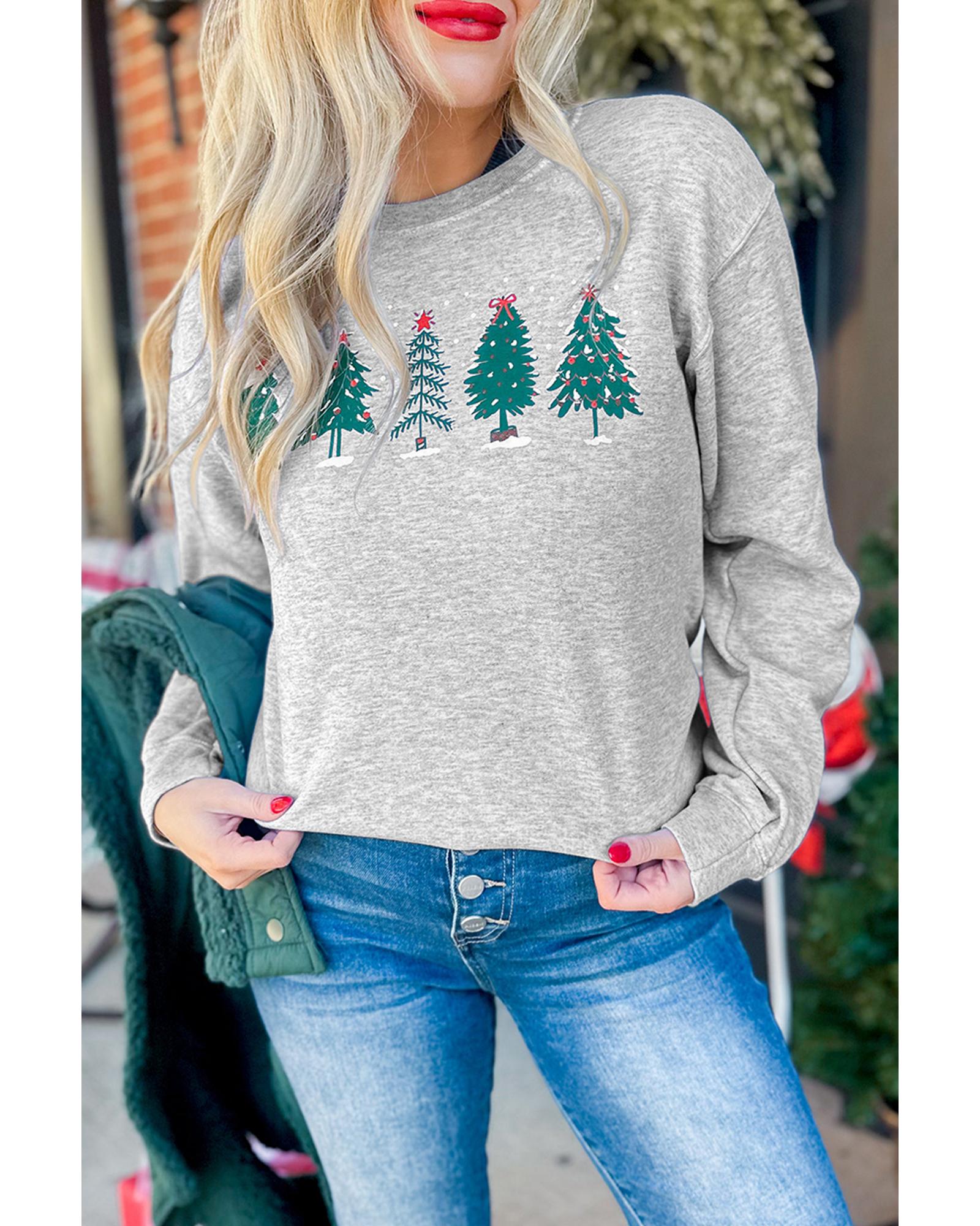 Gray 2-side Printed Christmas Tree Letter Graphic Sweatshirt - S 6