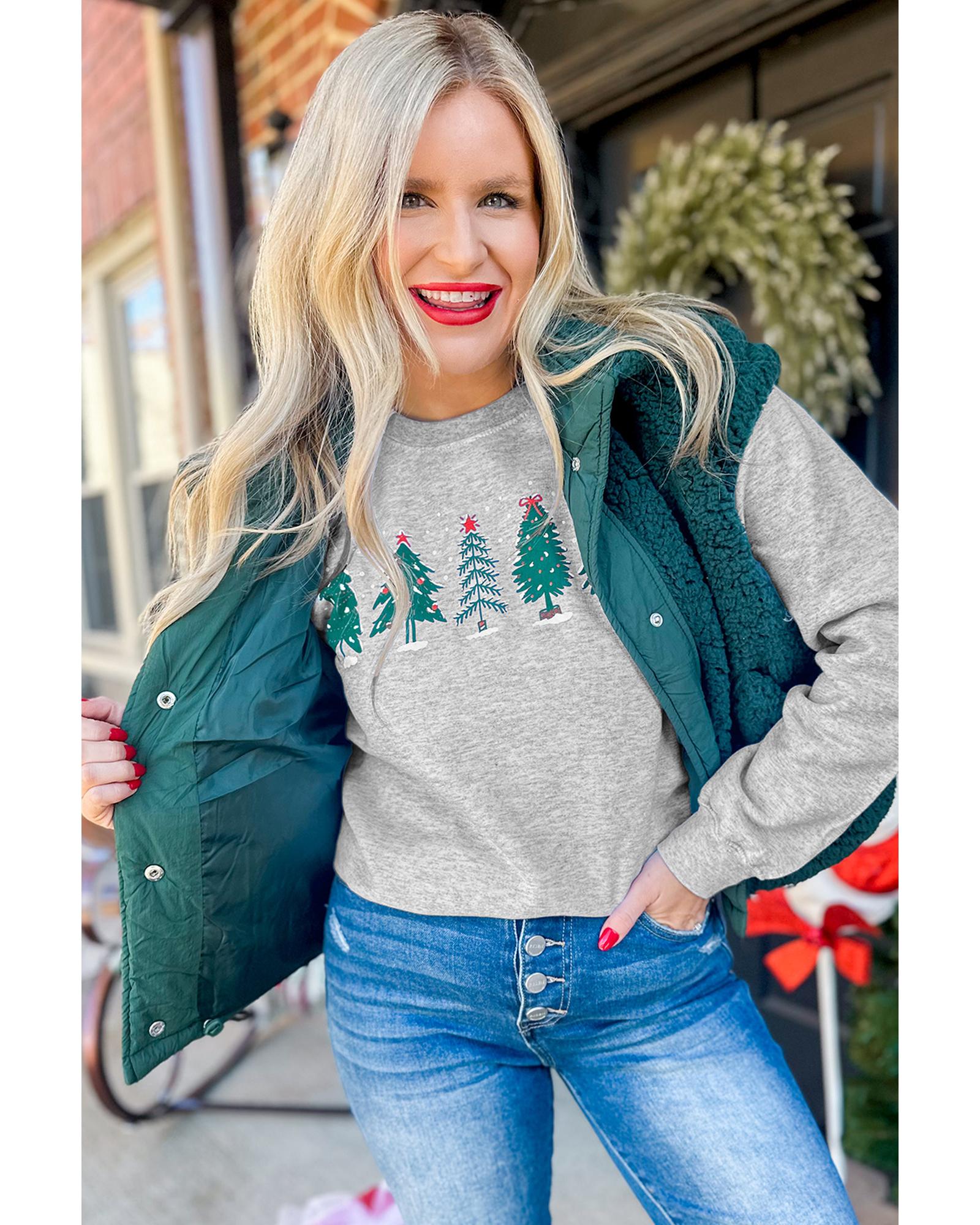 Gray 2-side Printed Christmas Tree Letter Graphic Sweatshirt - S 7