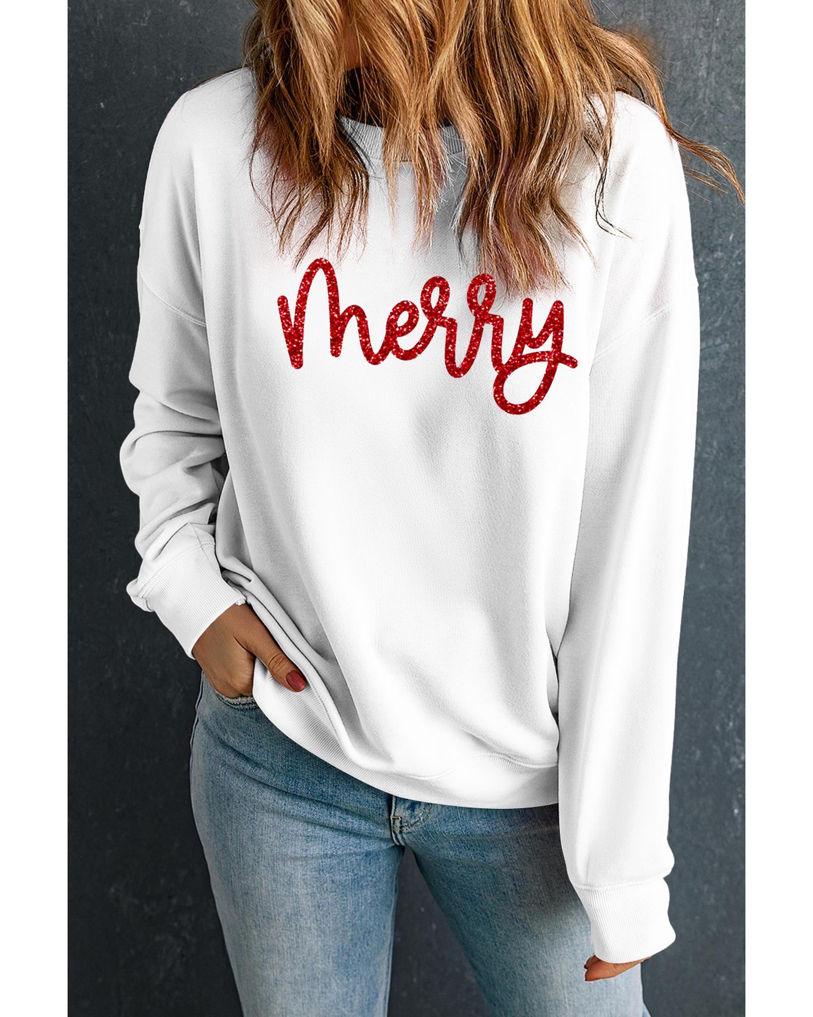 Beige Merry Graphic Christmas Crew Neck Sweatshirt - XL 4