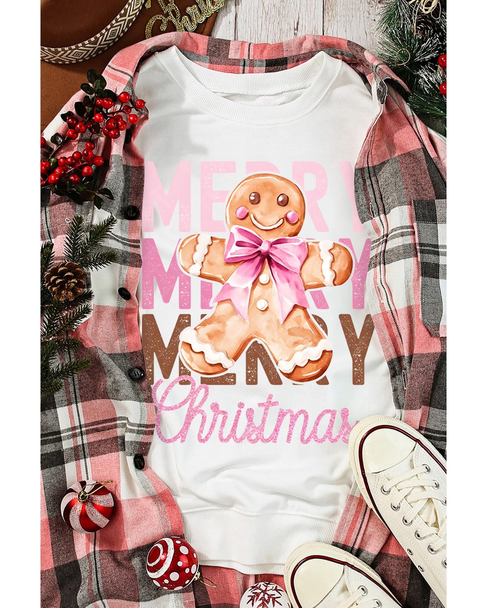 Beige Merry Christmas Gingerbread Man Graphic Sweatshirt - XL 4