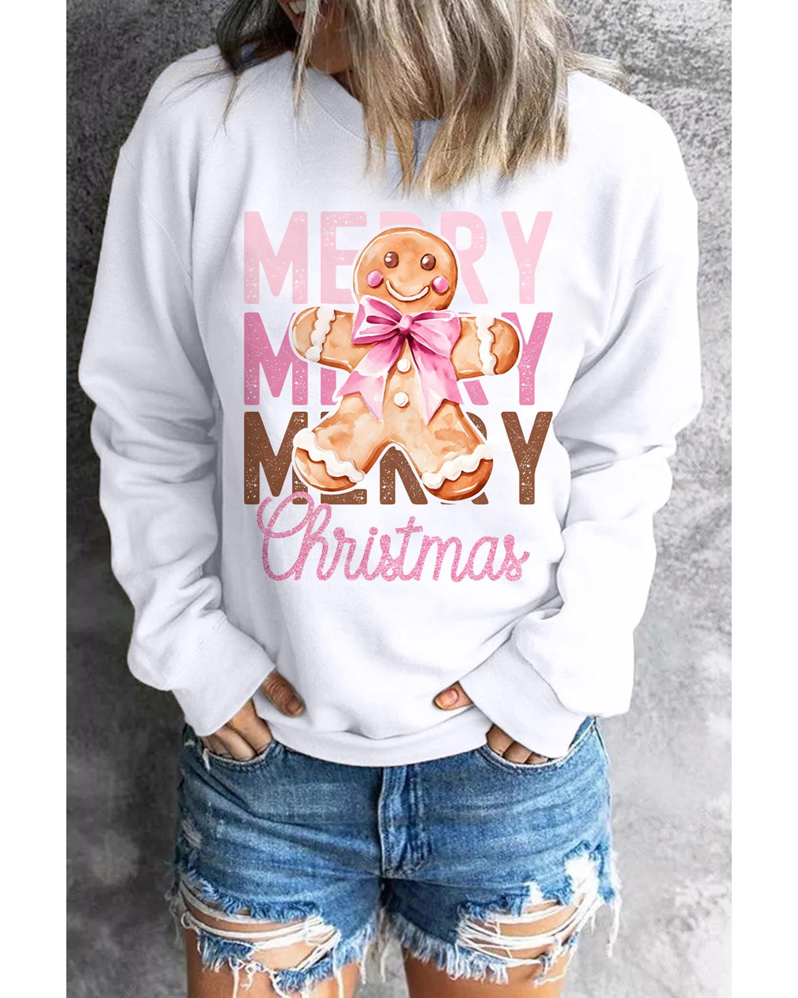 Beige Merry Christmas Gingerbread Man Graphic Sweatshirt - XL 5