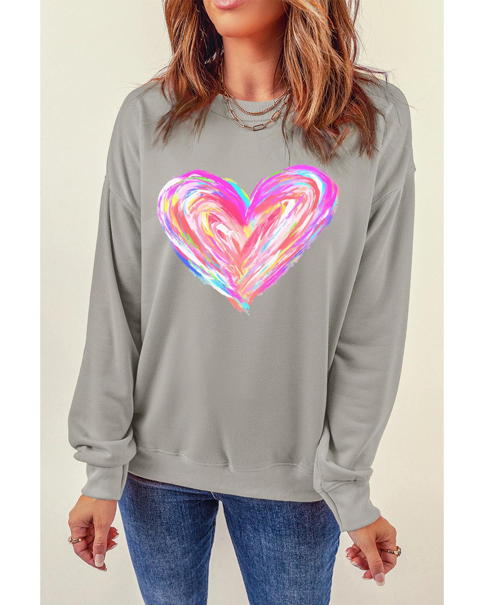 Gray Valentines Brushwork Heart Graphic Drop Shoulder Sweatshirt - S 3