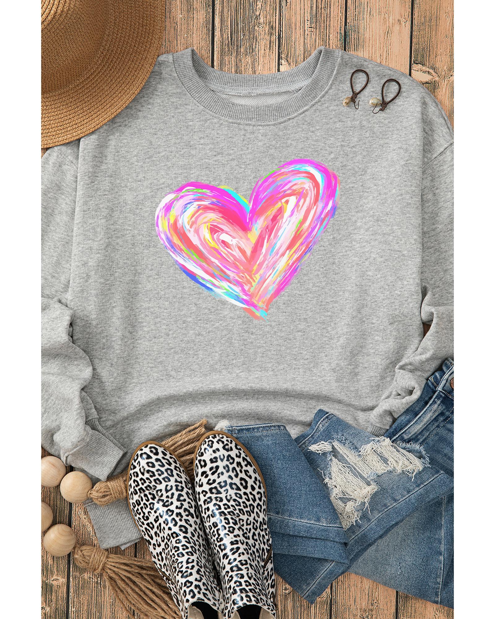 Gray Valentines Brushwork Heart Graphic Drop Shoulder Sweatshirt - S 4