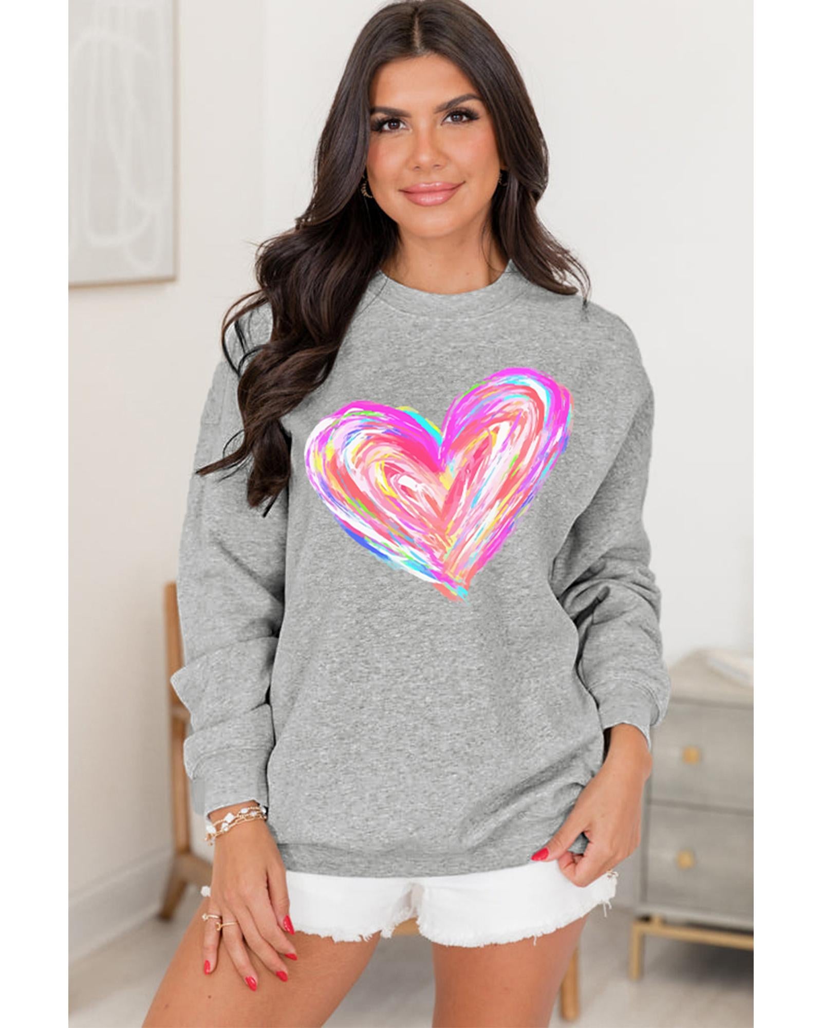 Gray Valentines Brushwork Heart Graphic Drop Shoulder Sweatshirt - S 5