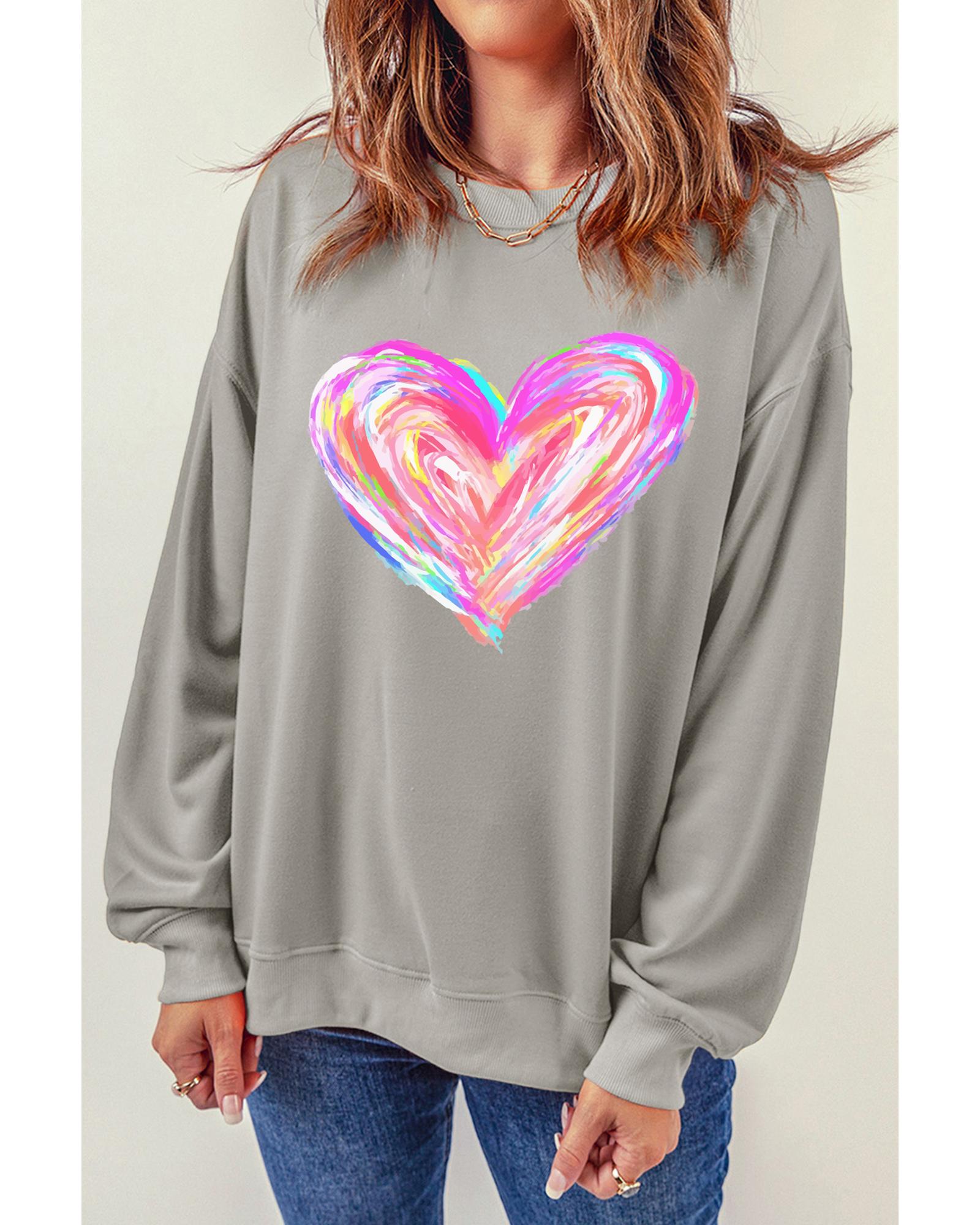 Gray Valentines Brushwork Heart Graphic Drop Shoulder Sweatshirt - S 6